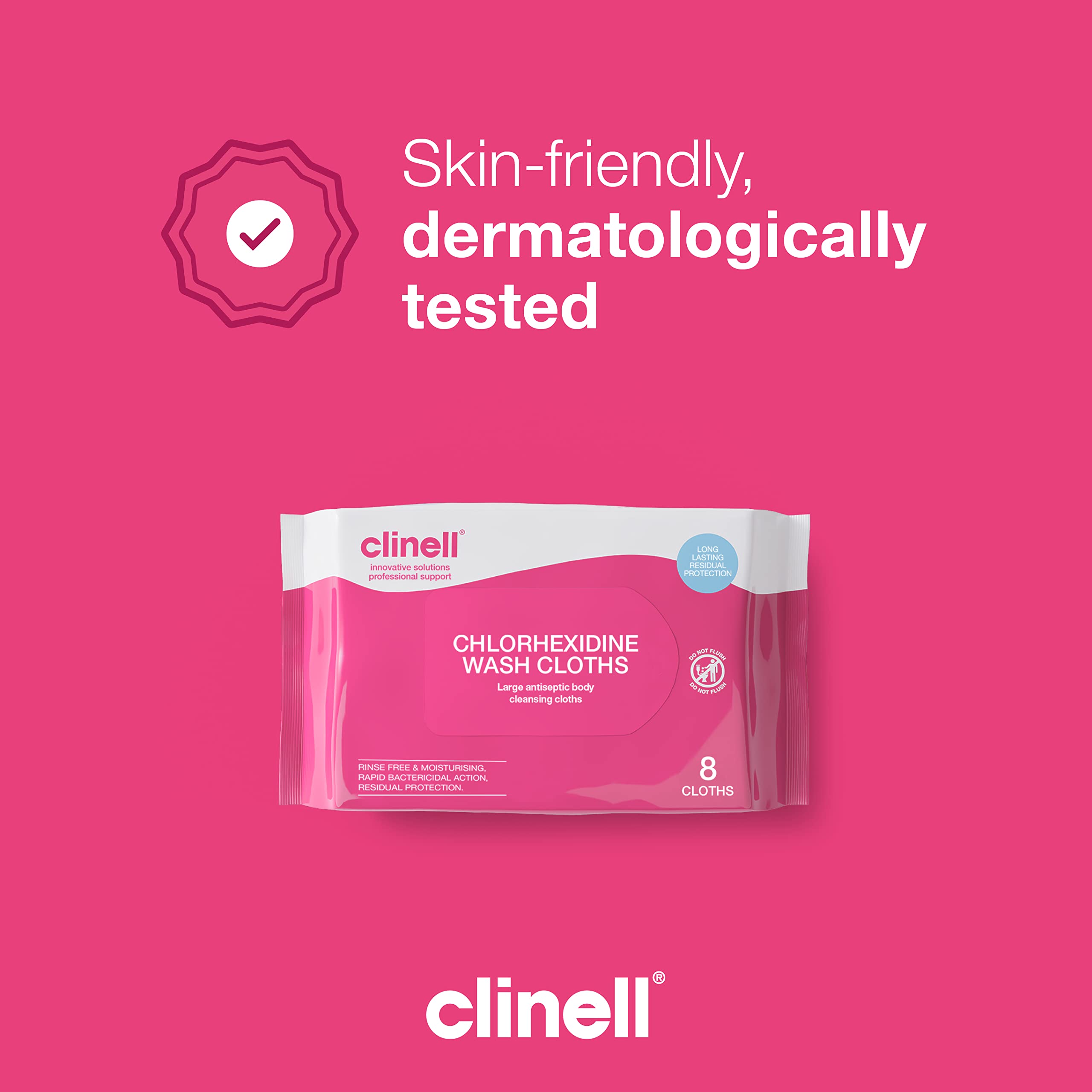 Clinell Chlorhexidine Wash Cloths - 8 Count Pack | Rinse Free Disinfectant Wipes 7