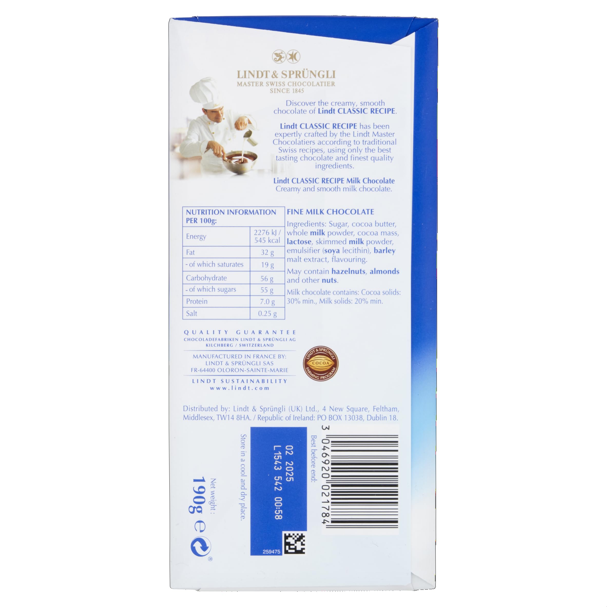Lindt Classic Recipe Milk Chocolate 190g 5