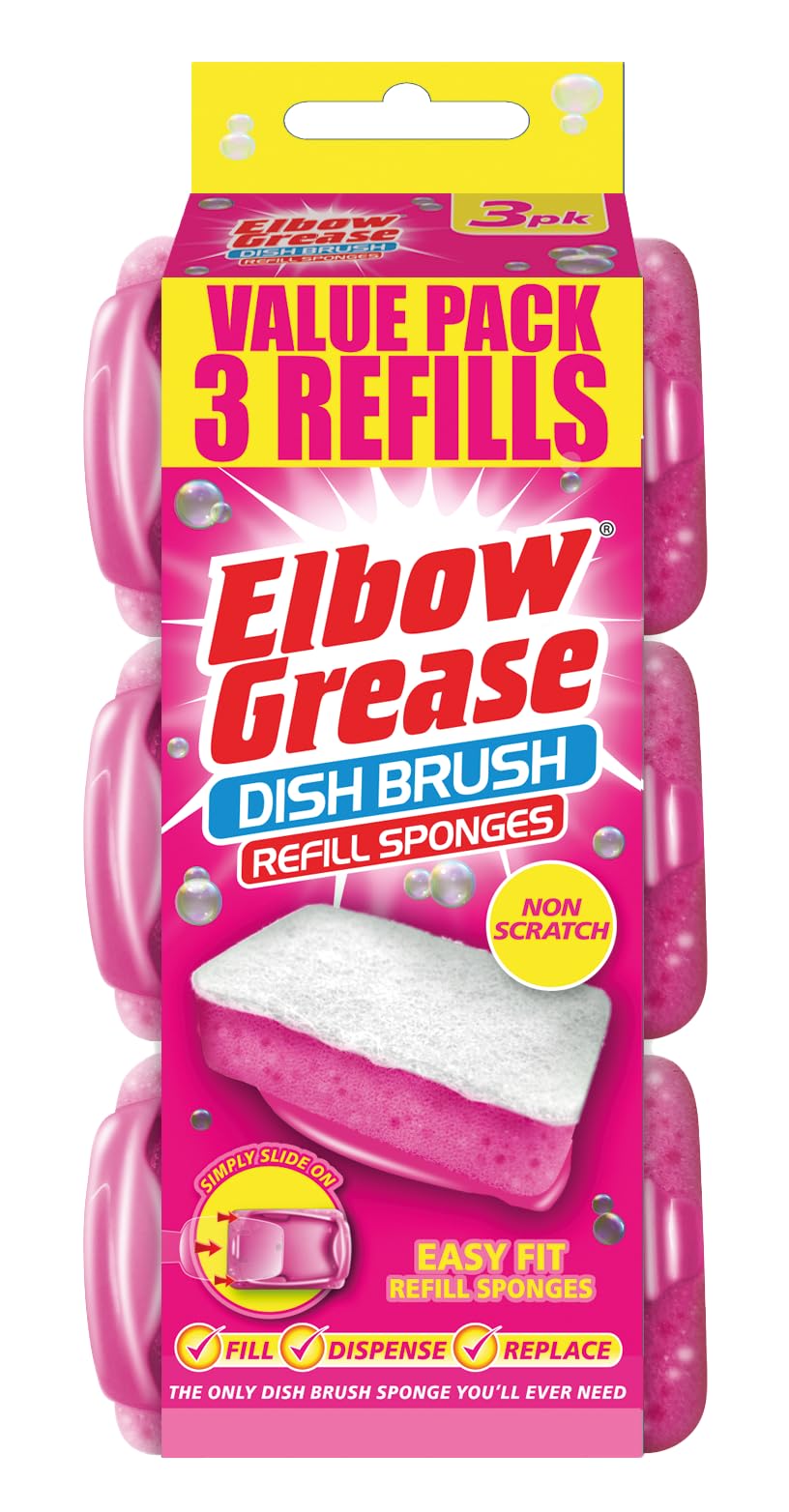 Elbow Grease Dish Brush Refill Sponges - Non-Scratch Cleaning | Pink | 3 Pack