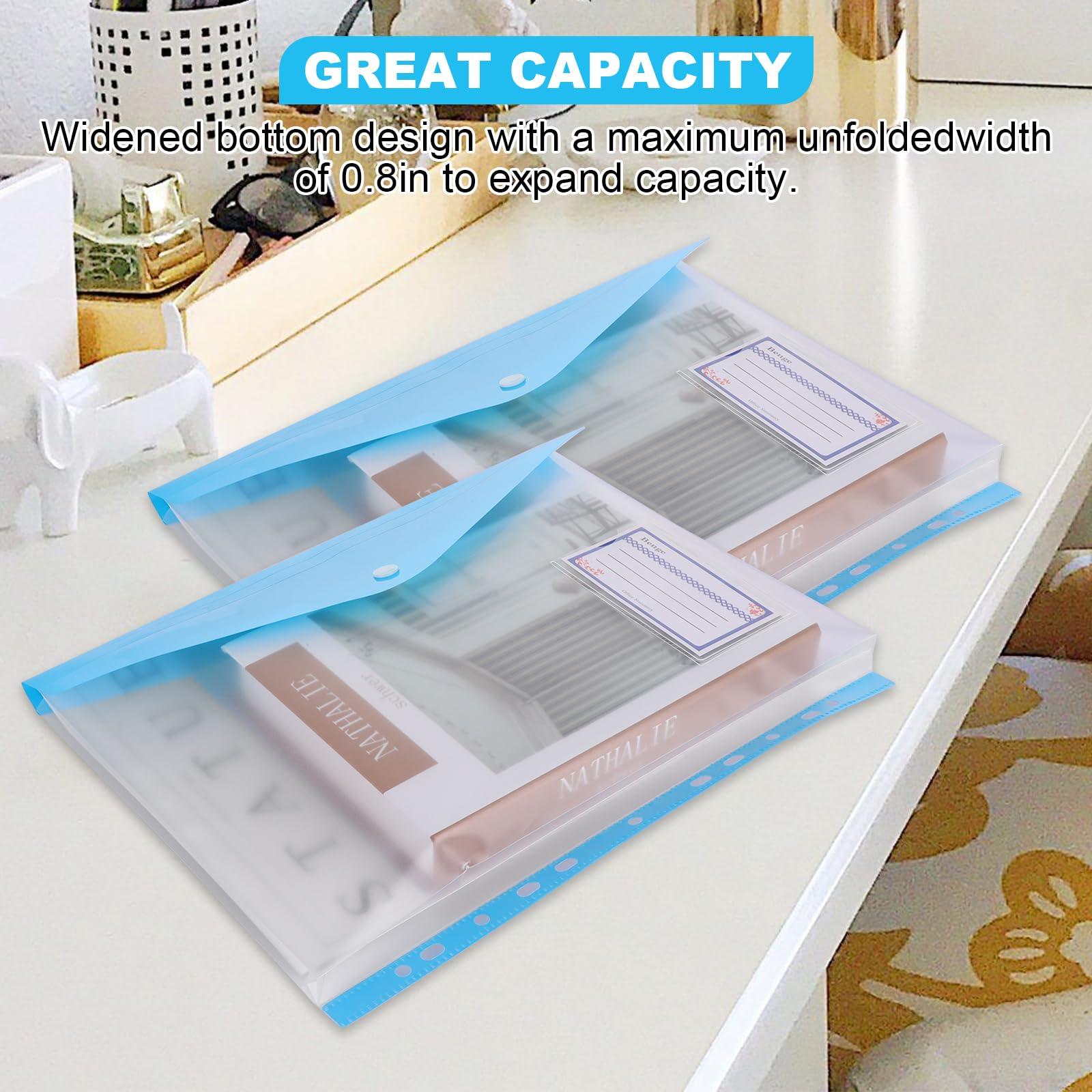 ASelected 12 Pcs A4 Plastic Wallets with Popper Closure | 6 Assorted Colors | 50 Sheet Capacity 5
