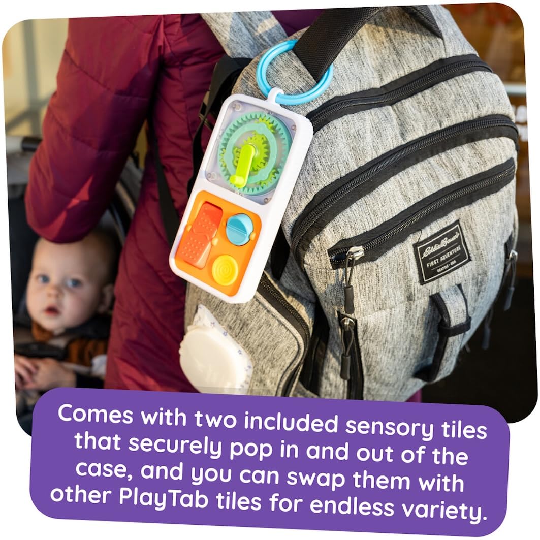 Fat Brain Toys PlayTab On The Go - Sensory Activity Case with Tiles, Stroller Clip, Fine Motor Skills Development for Toddlers 8