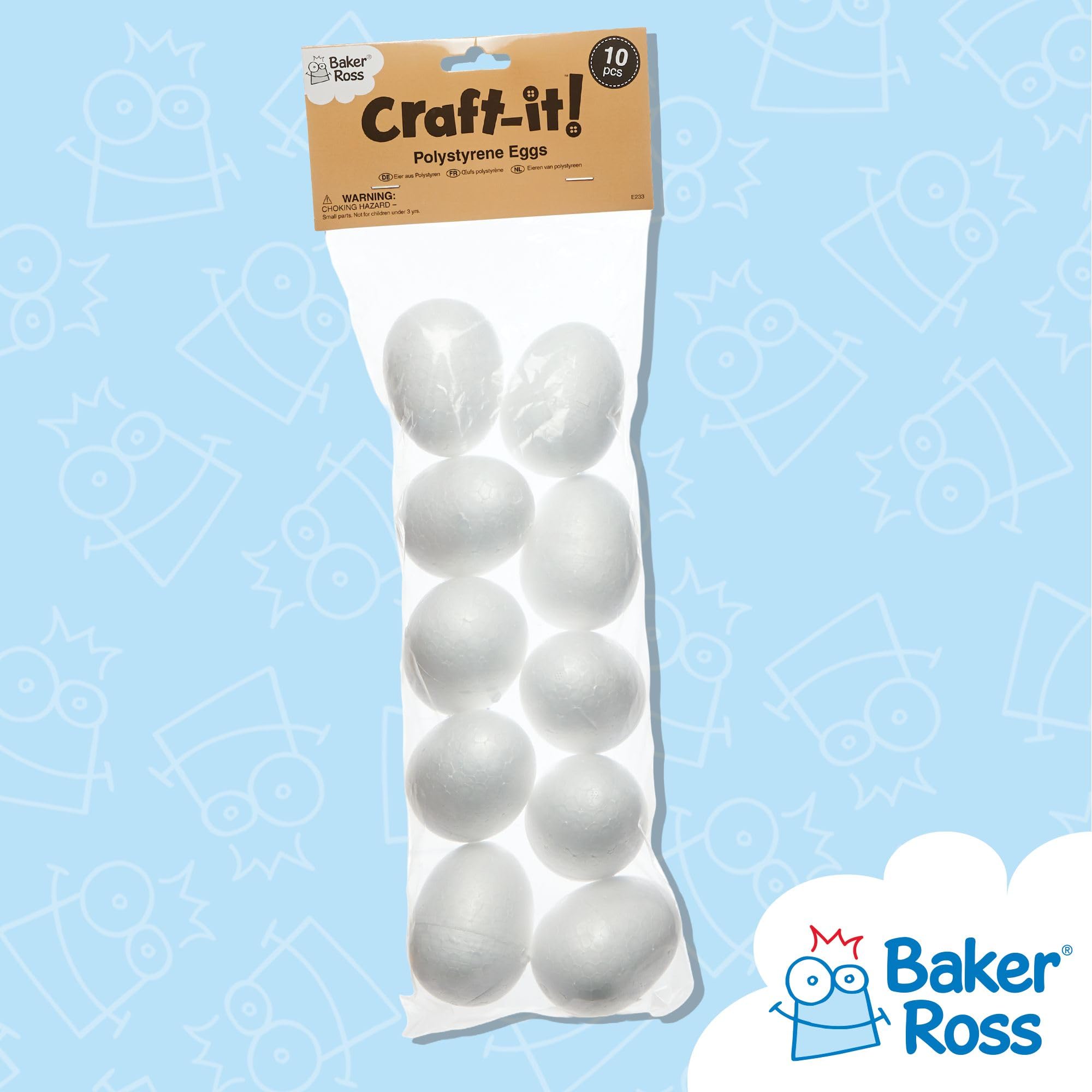 Baker Ross Polystyrene Eggs - Pack of 10, 7cm White Craft Eggs 6