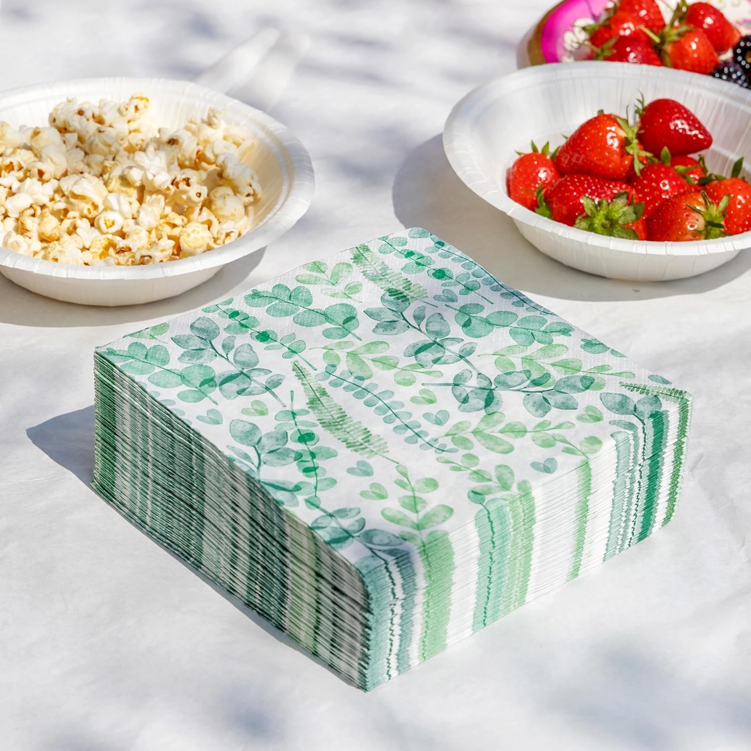 Talking Tables Table Kind Soft Paper Napkins - 100 Pack Eucalyptus Green Leaf Design | 2ply 33cm 5