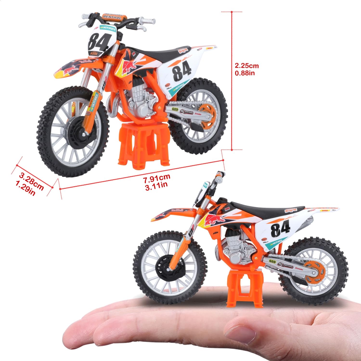 Bburago KTM 450 SX-F Factory Edition 2018 Diecast Motorbike 1:18 Scale Metal Orange 7