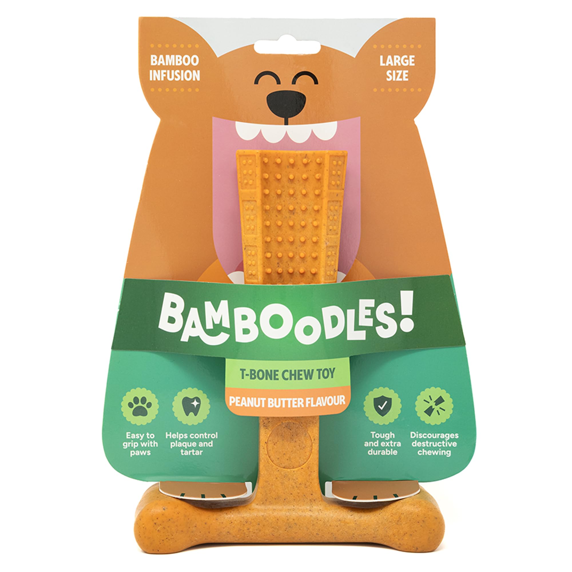 Bamboodles T-Bone Dog Chew Toy - Large | Peanut Butter Flavour | Durable Nylon 1