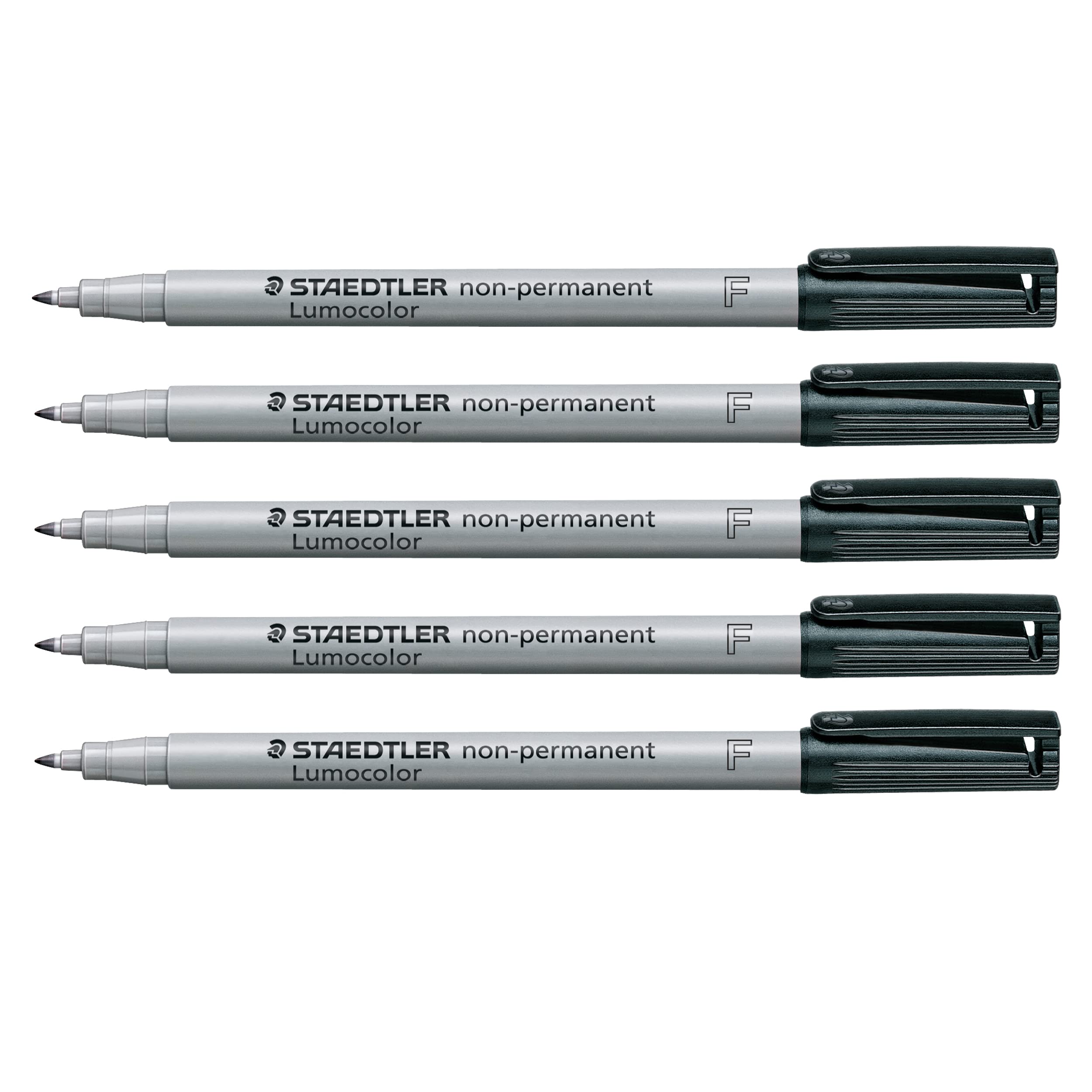 STAEDTLER Lumocolor Non-Permanent Fineliner Pen - Water-Soluble Ink, Refillable | 5 Pack, Black