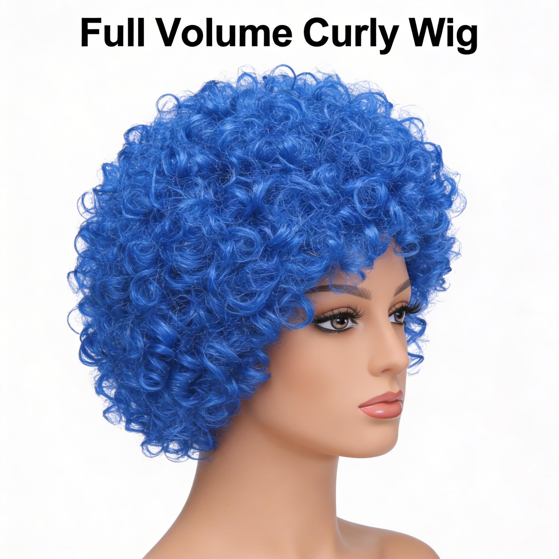 SHATCHI Unisex Adult Blue Afro Wig - Curly Bouncy Hair | Fir Resistant | Adjustable Fit