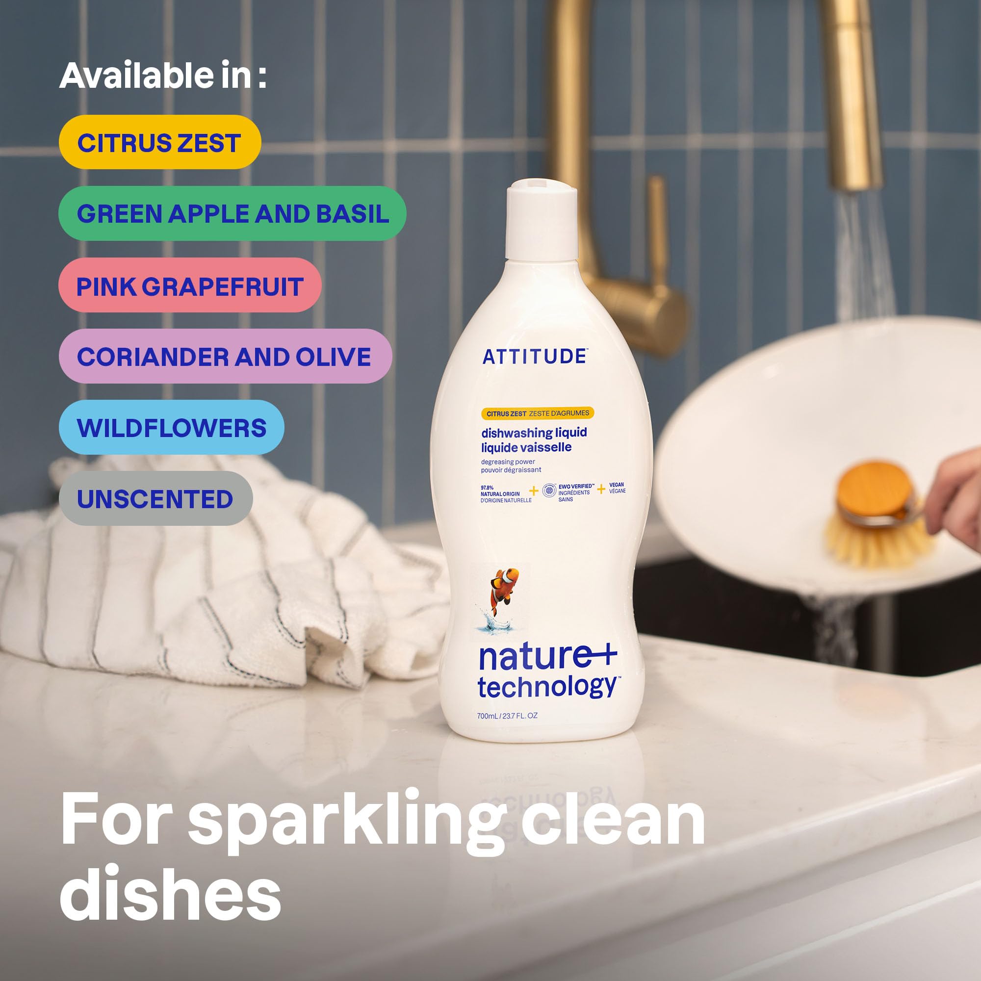 ATTITUDE EWG Verified Plant-Based Dish Soap - Wildflowers Scent | 700 ml | Biodegradable 2