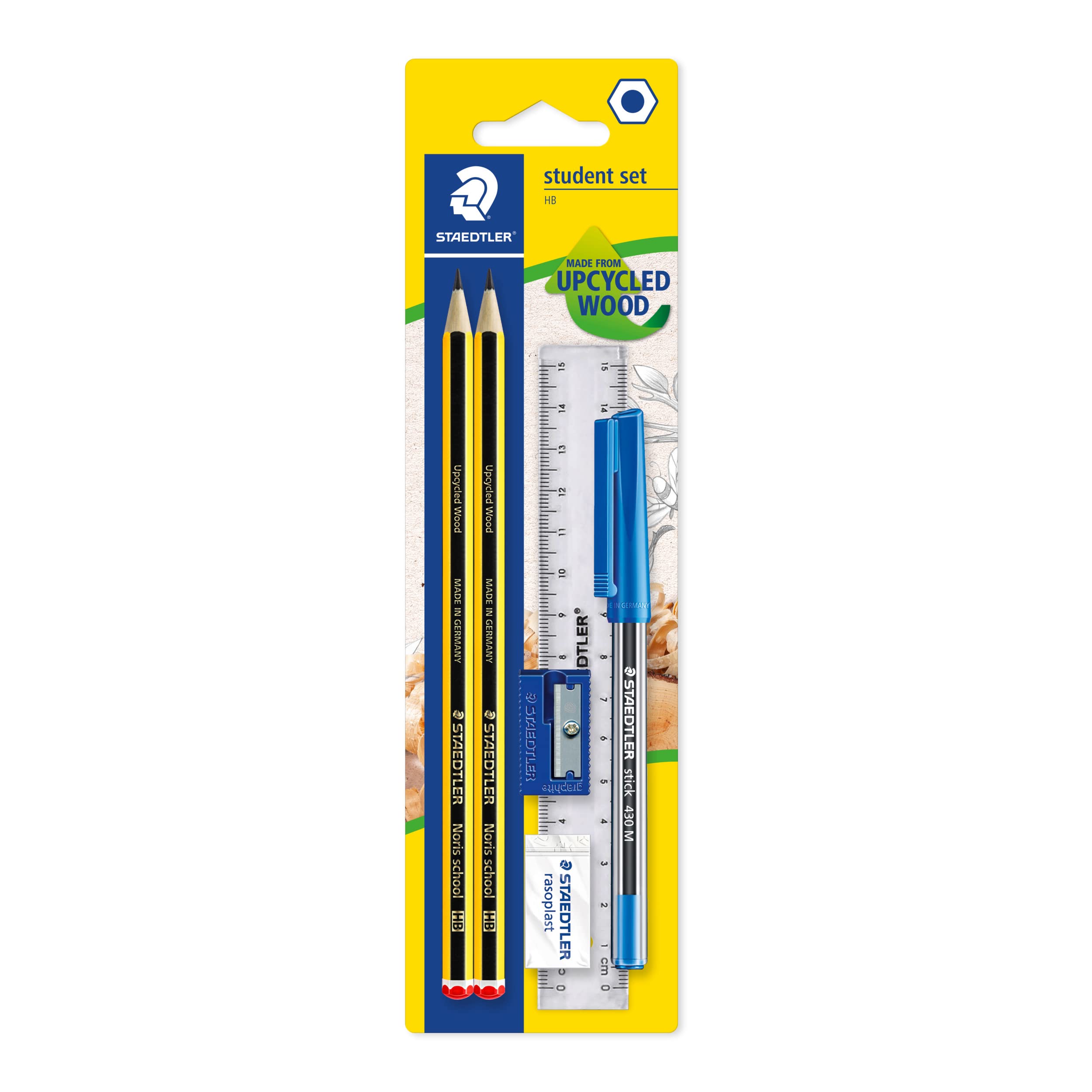 STAEDTLER Noris Graphite HB Pencil Set - 2 Pencils, Pen, Ruler, Sharpener, Eraser | School & Office Use