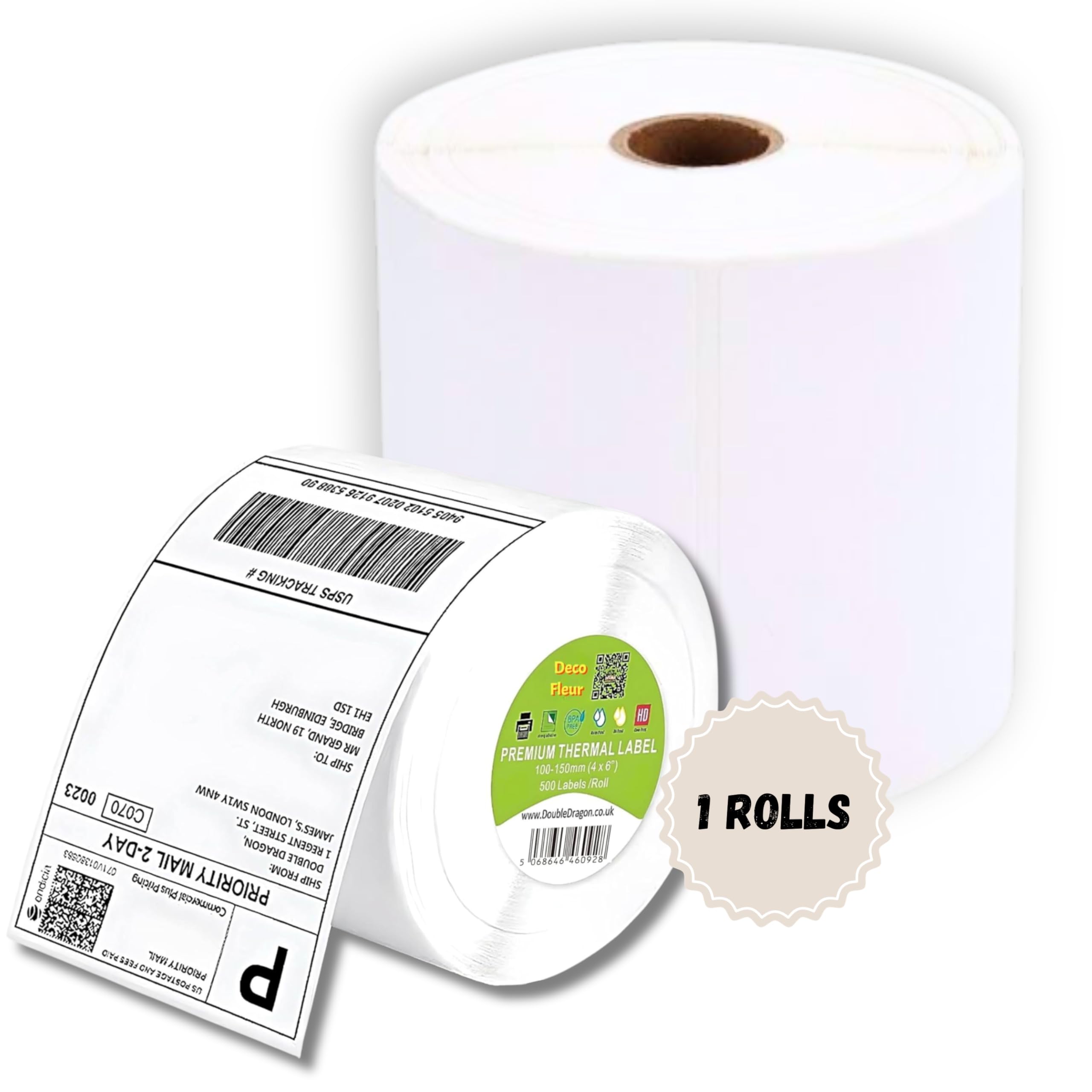 Deco Fleur Thermal Printer Labels - 6x4 Inch | 500 Labels per Roll | White Papier