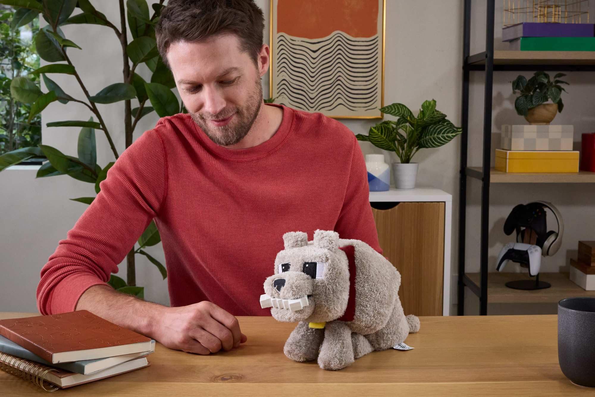 Minecraft Dennis the Wolf Plush Toy with Feeding Action & Sound - Interactive Stuffed Animal for Kids 3+
