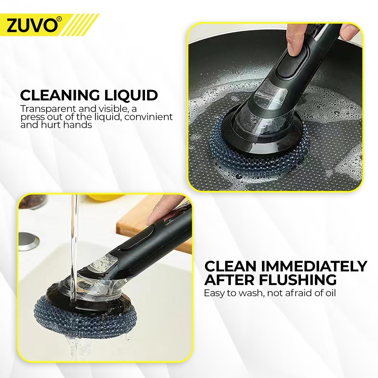 Zuvo Soap Dispensing Scrubbing Brush - Ergonomic Handle, Durable Bristles | Plastic 3