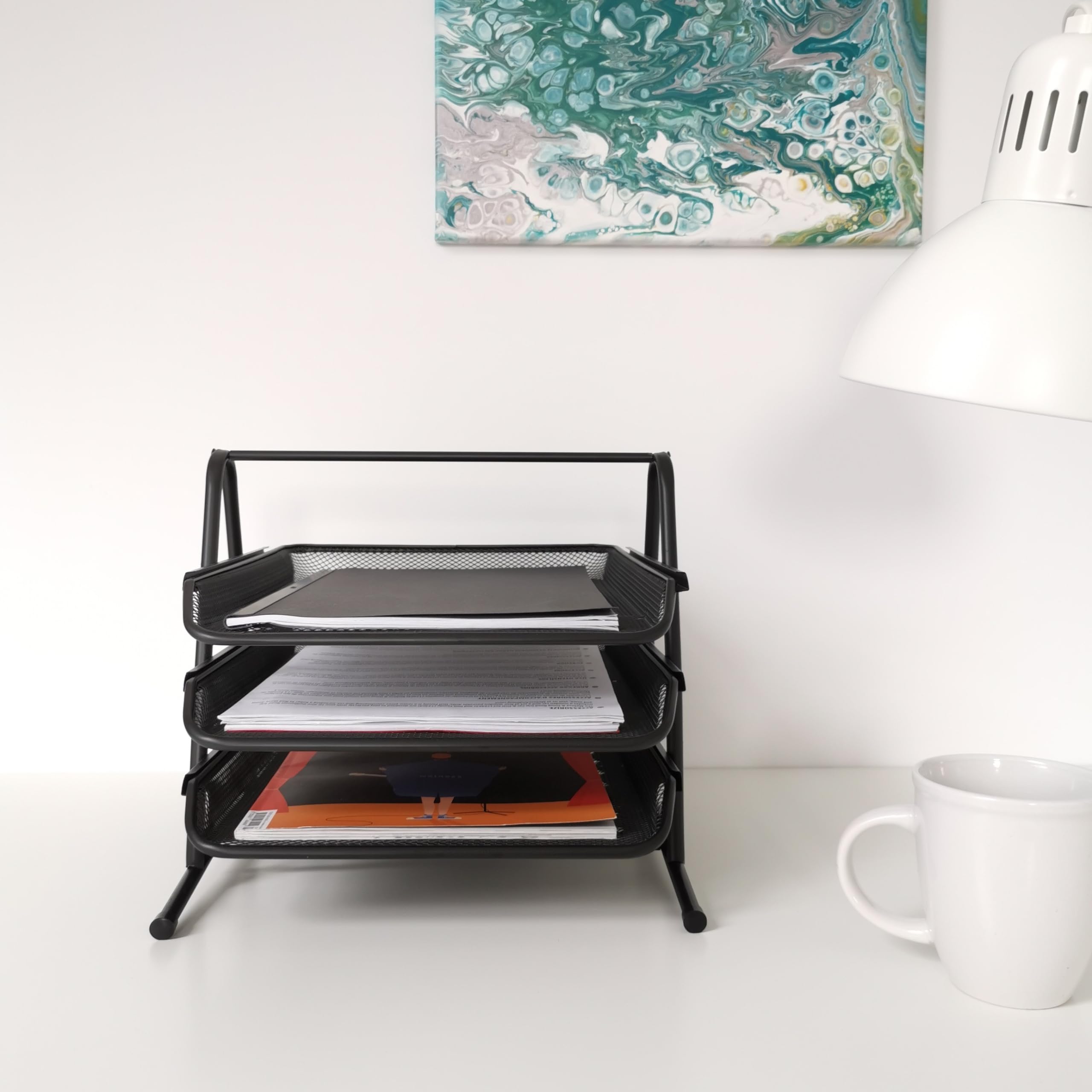 D.RECT 7610 Letter Tray - 3 Tiers Metal Mesh Organizer | A4 Size | Rust Resistant 7
