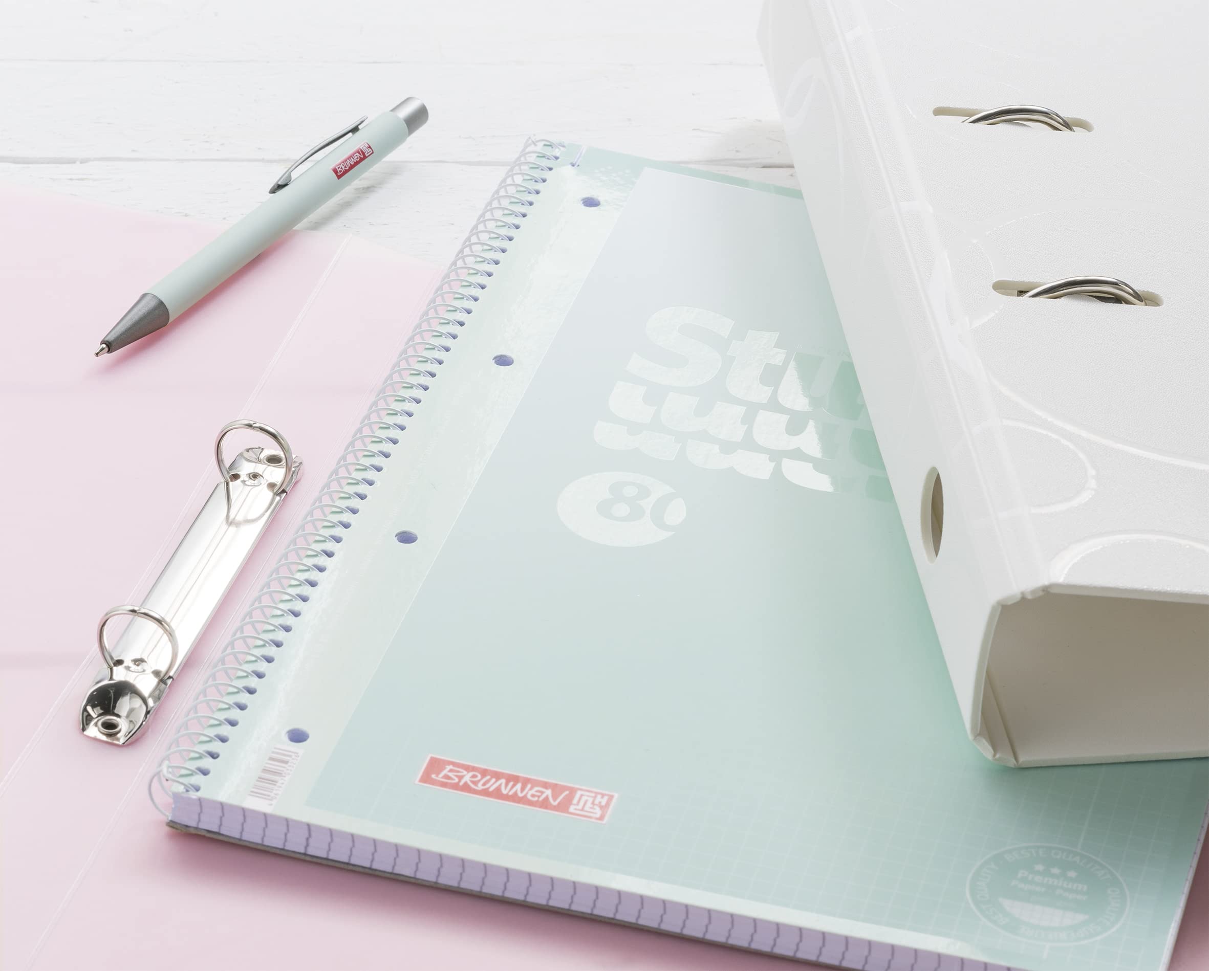 BRUNNEN College Notepad Premium Student 'Pastel' | A4 Squared 5mm | 80 Sheets 8