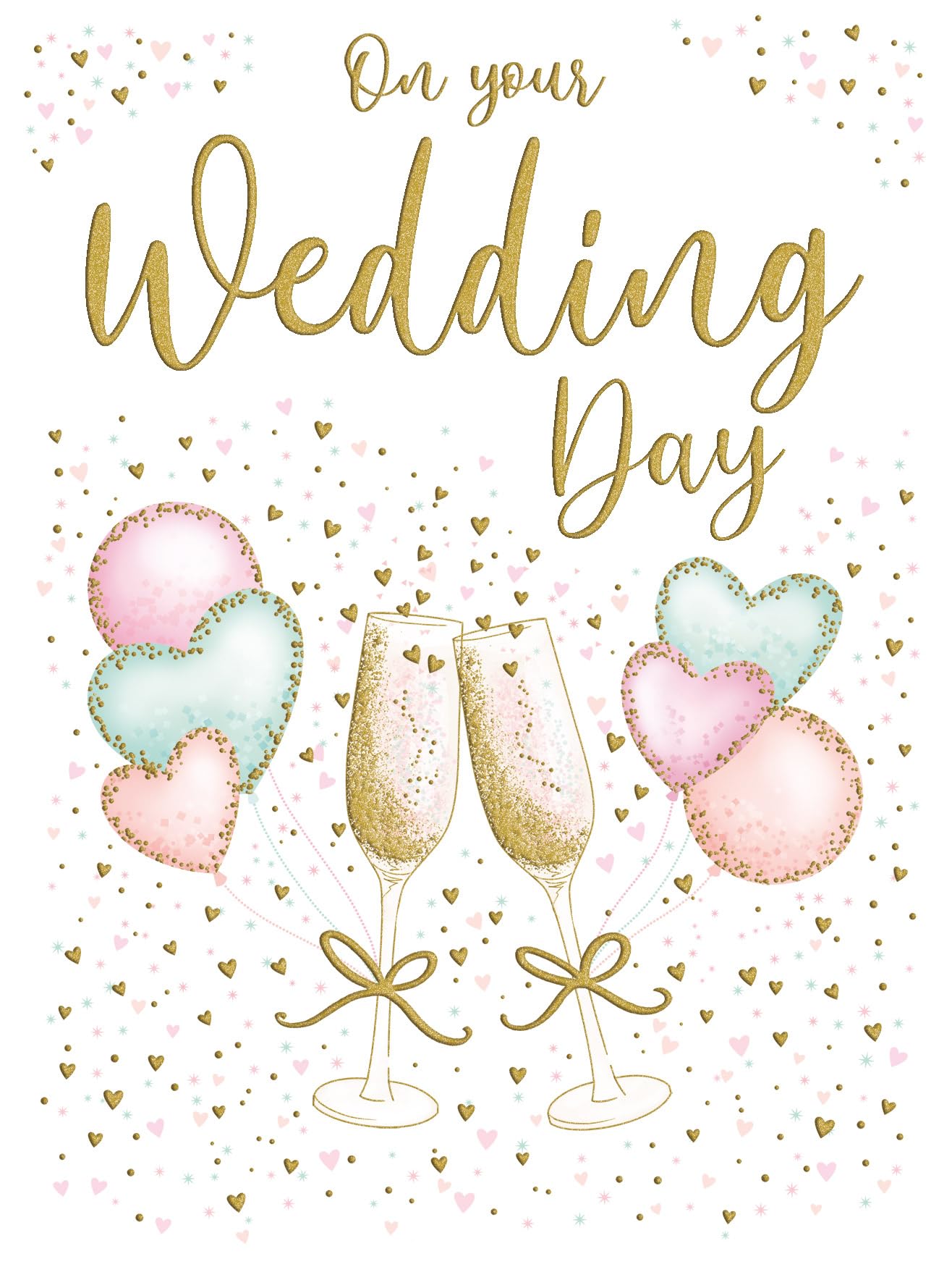Piccadilly Greetings Large Wedding Card with Envelope | A4 Size (12 x 9 inches) | Hearts & Champagne Design