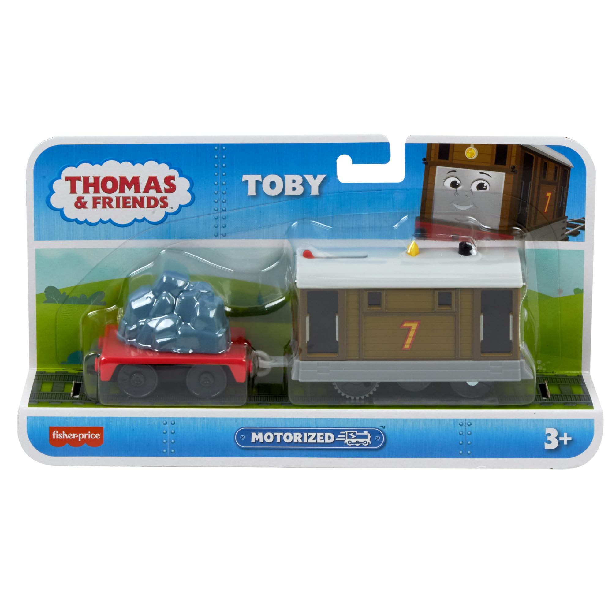 THOMAS & FRIENDS Motorized Toy Train Toby Engine with Cargo Car | Battery-Powered | Ages 3+ 6