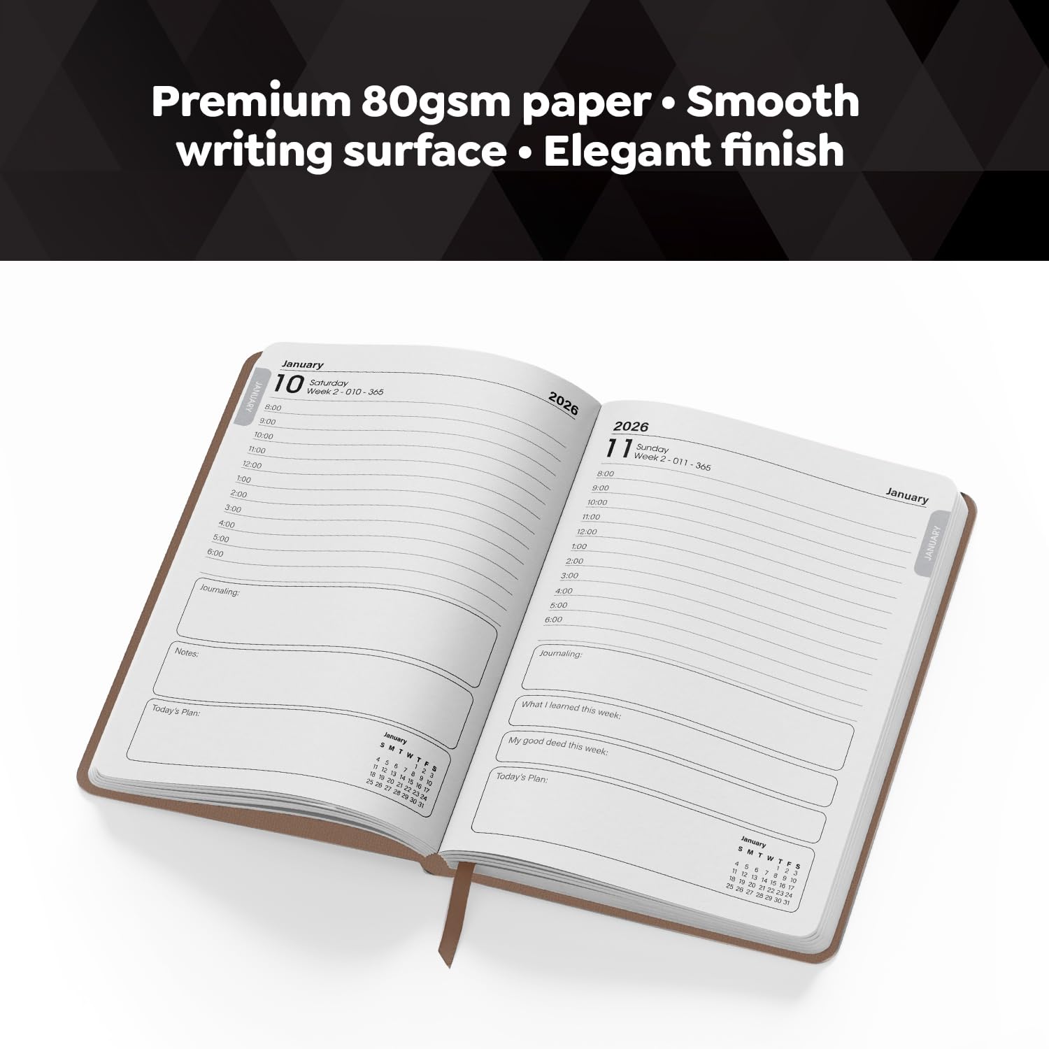 delka 2026 A5 Daily Planner Diary - Day Per Page Appointment Book | Charcoal Black 2