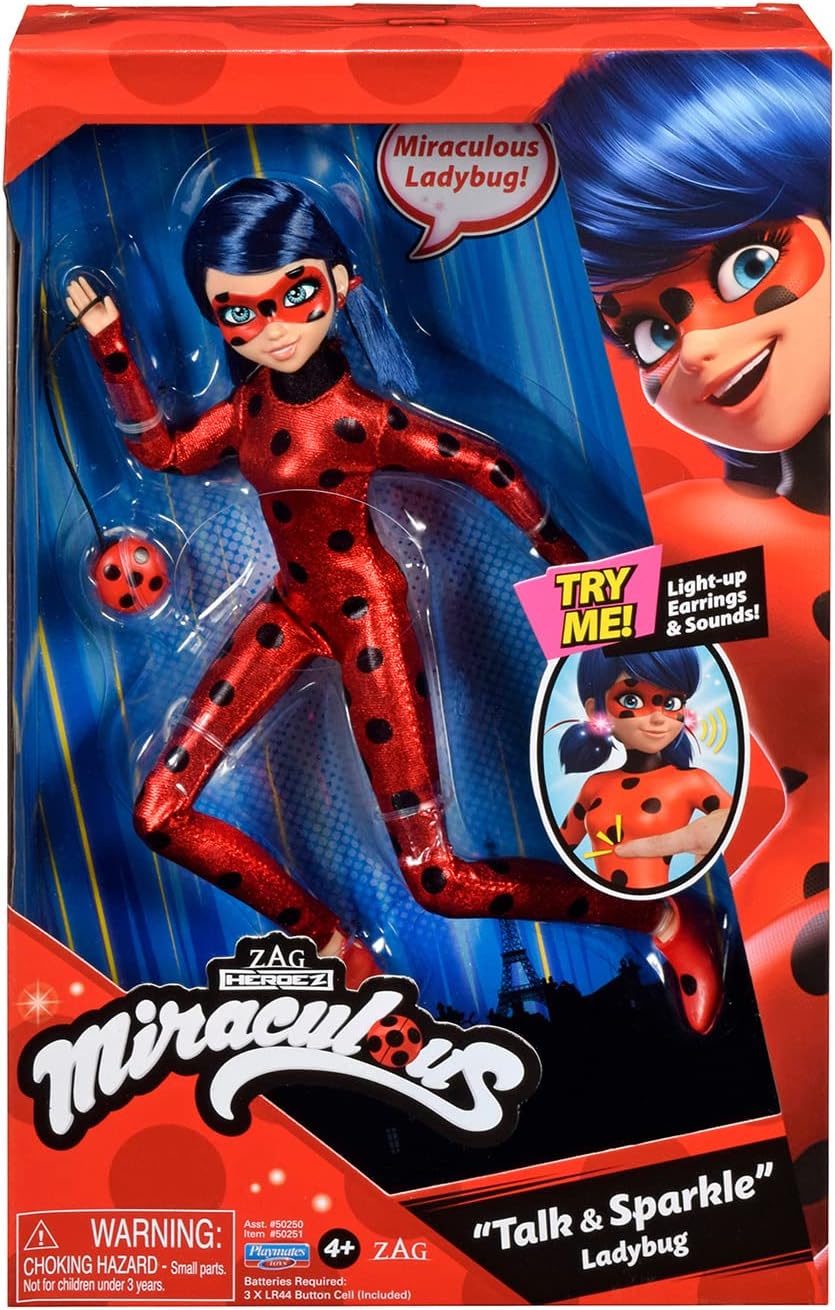 BANDAI Miraculous Ladybug Talk & Sparkle Deluxe Fashion Doll with Light-Up Earrings and Sound Functions (P50250)