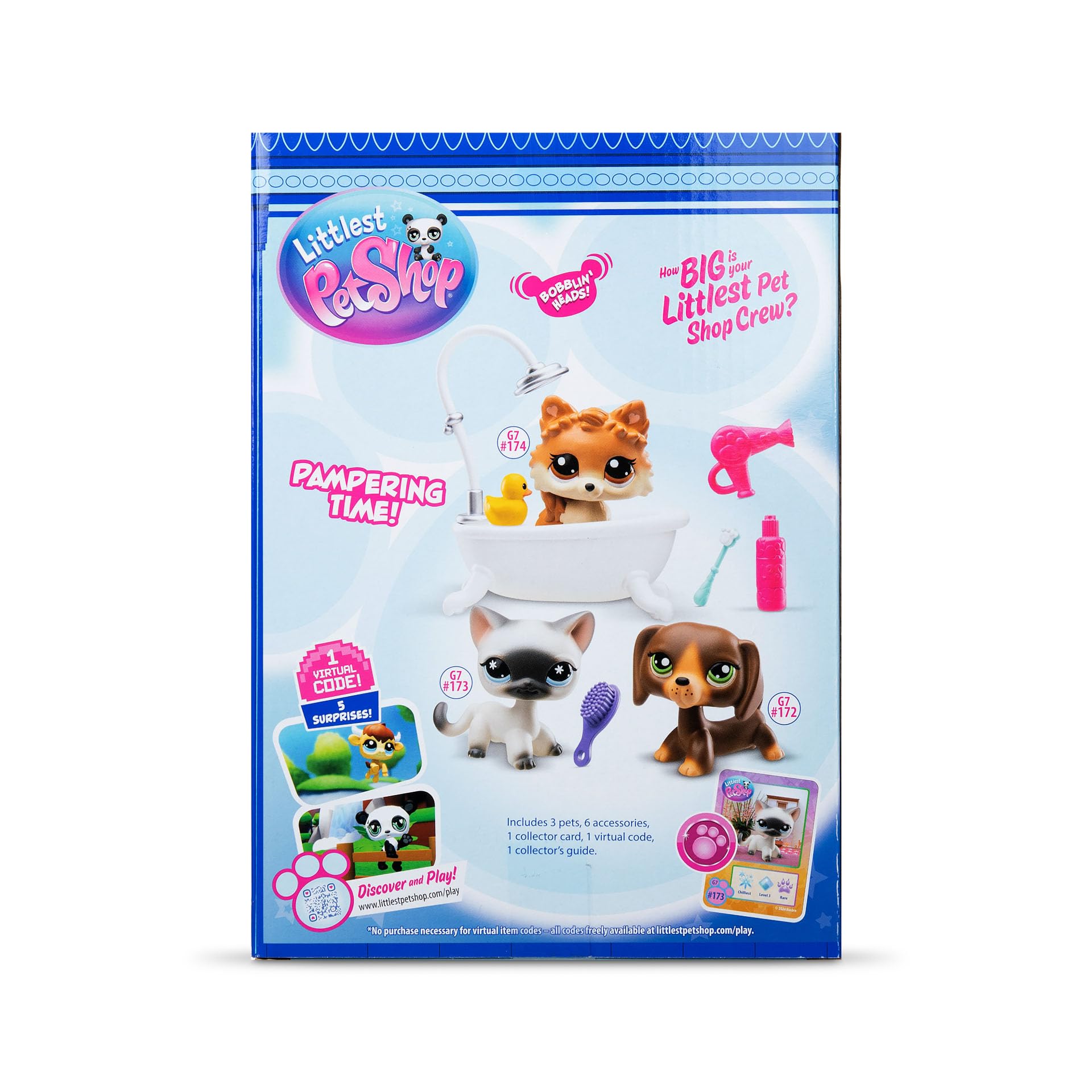 Littlest Pet Shop Grooming Spa Play Pack - 3 Mini Bobble Head Pets with Accessories & Virtual Code 18