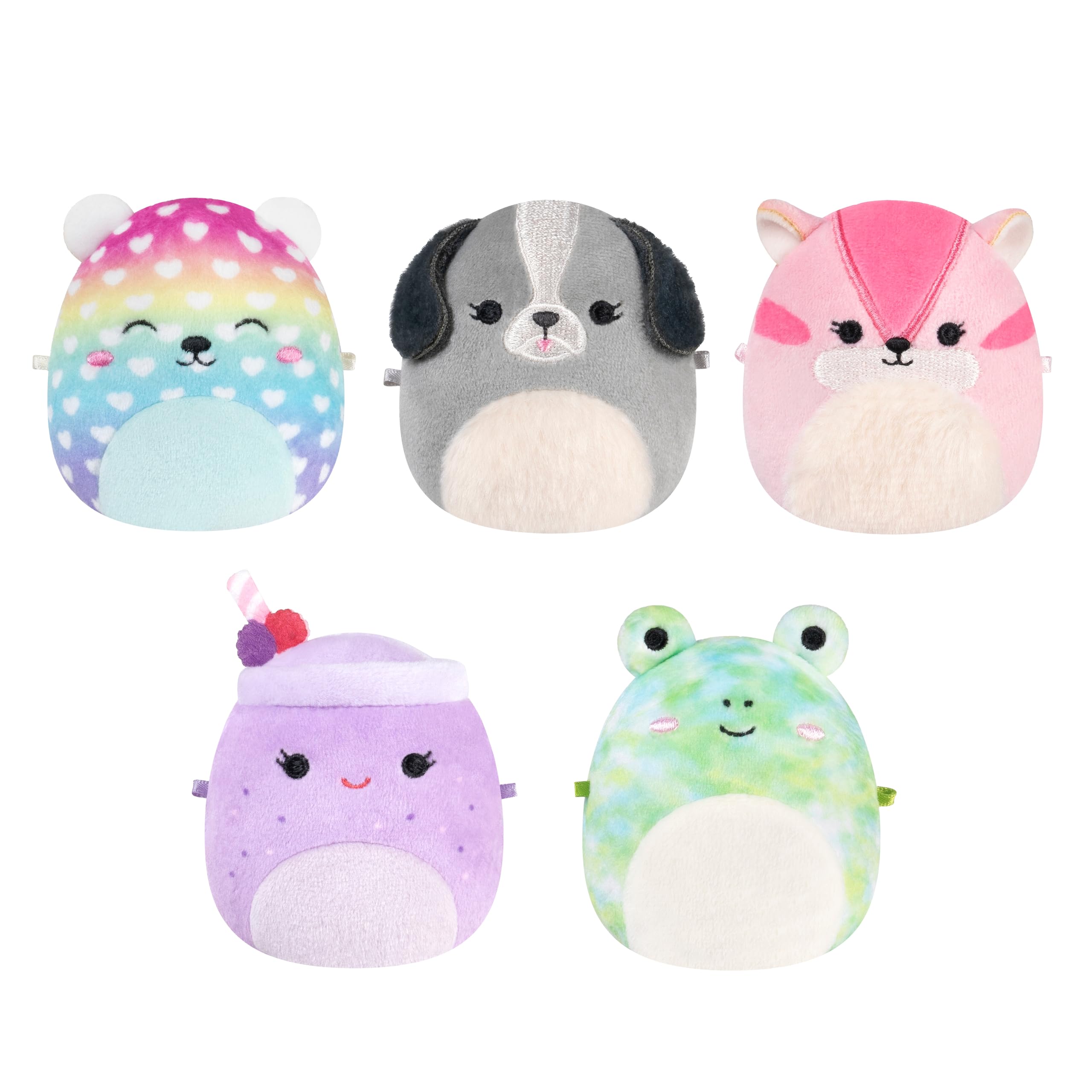 Micromallows Squishmallows 5-Pack Plush - Chipmunk, Frog, Bear, Smoothie, Dog 1