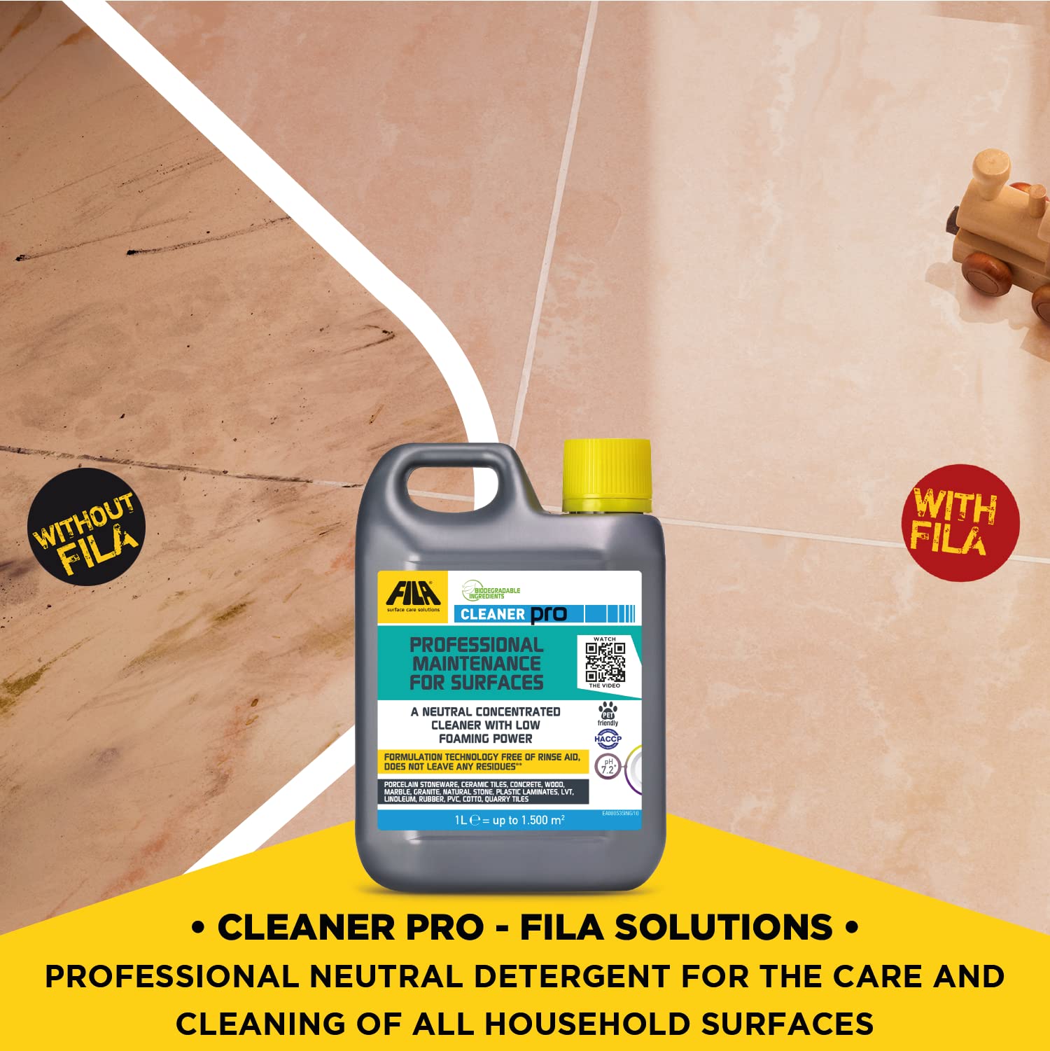 FILA Surface Care Solutions CLEANER PRO - Concentrated Neutral Detergent | 1L Lemon Scent 2