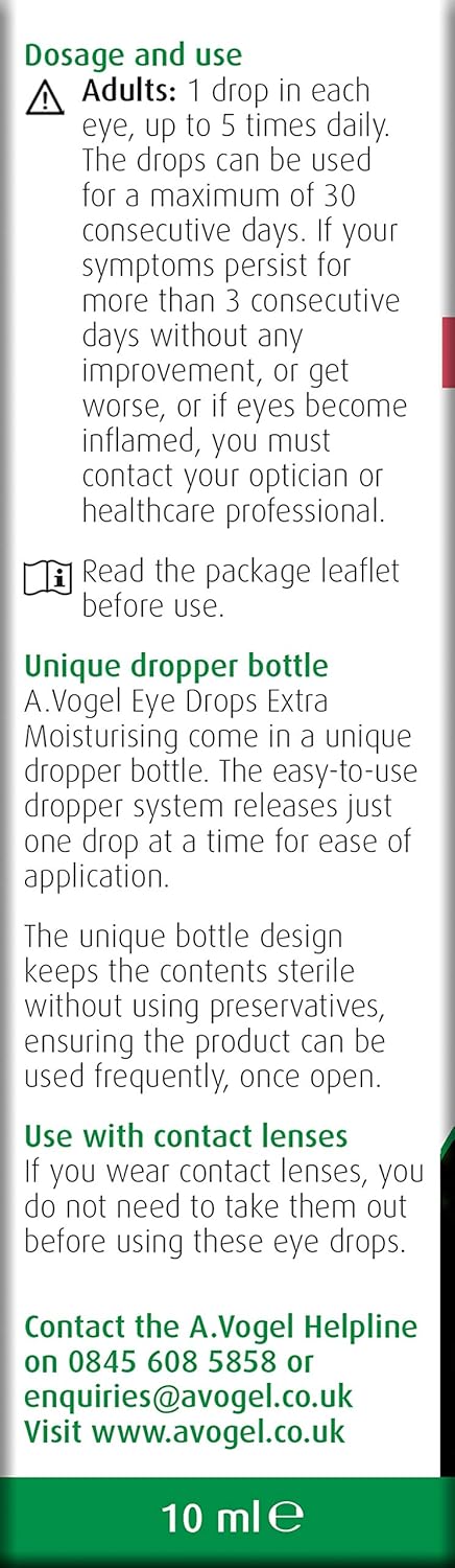 A.Vogel - Extra Moisturising Eye Drops 10ml | Intensive Hydration for Dry, Irritated Eyes | Contact Lens Friendly | Preservative-Free