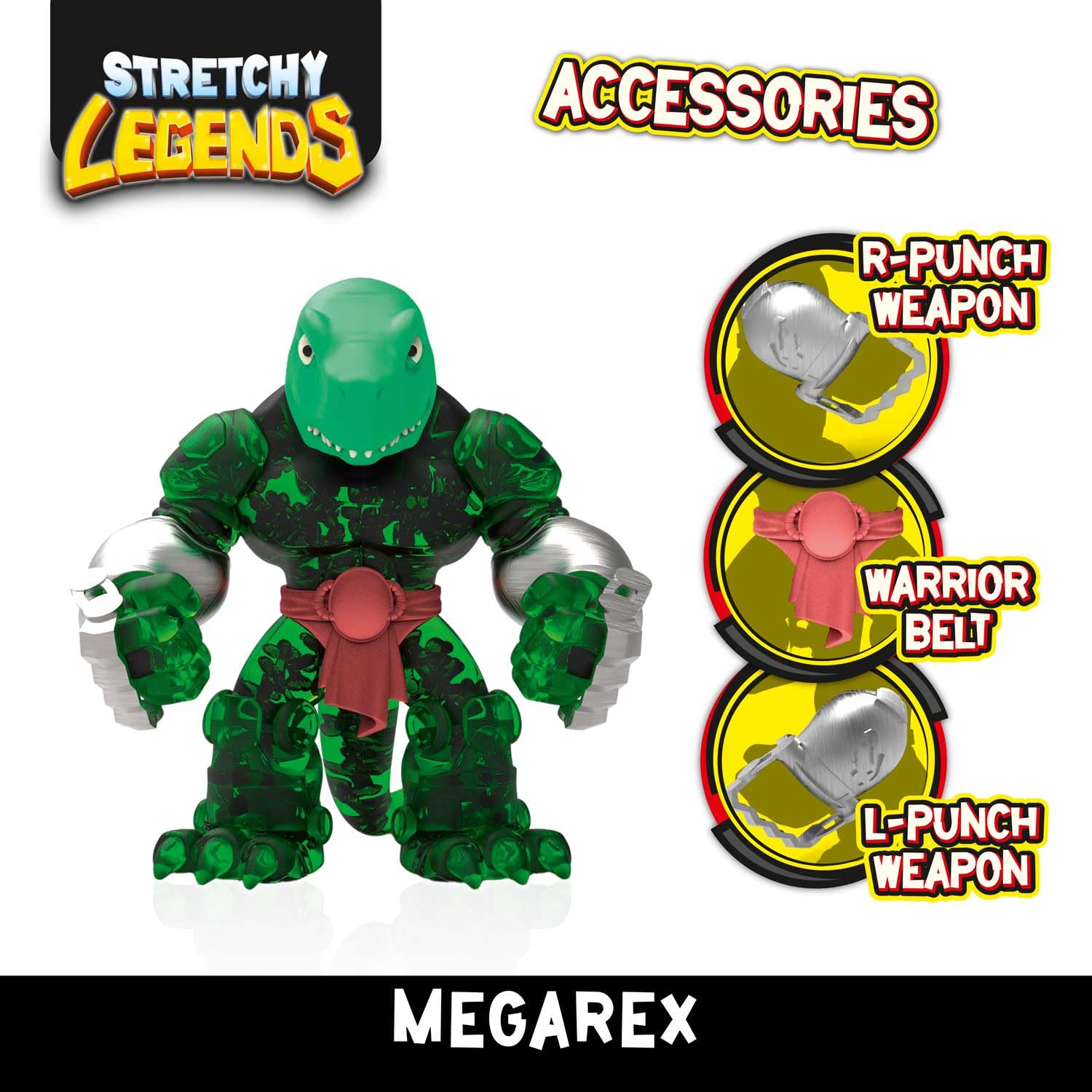 STRETCHY LEGENDS Megarex Stretchy Action Figure – Neon Slime Filled Dinosaur with Movable Jaw & 3 Accessories