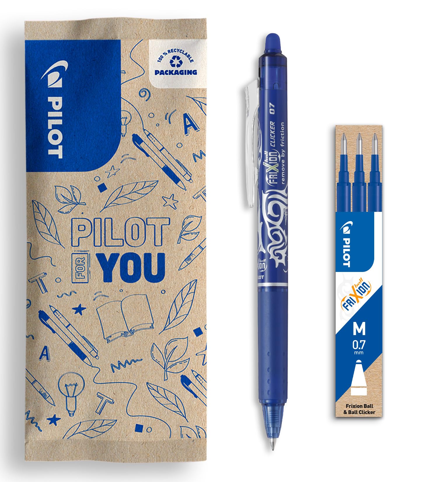 PILOT Frixion Ball Clicker 07 Gel Ink Rollerball Pen Refills - Blue Ink, 0.7mm Tip, Pack of 3 1