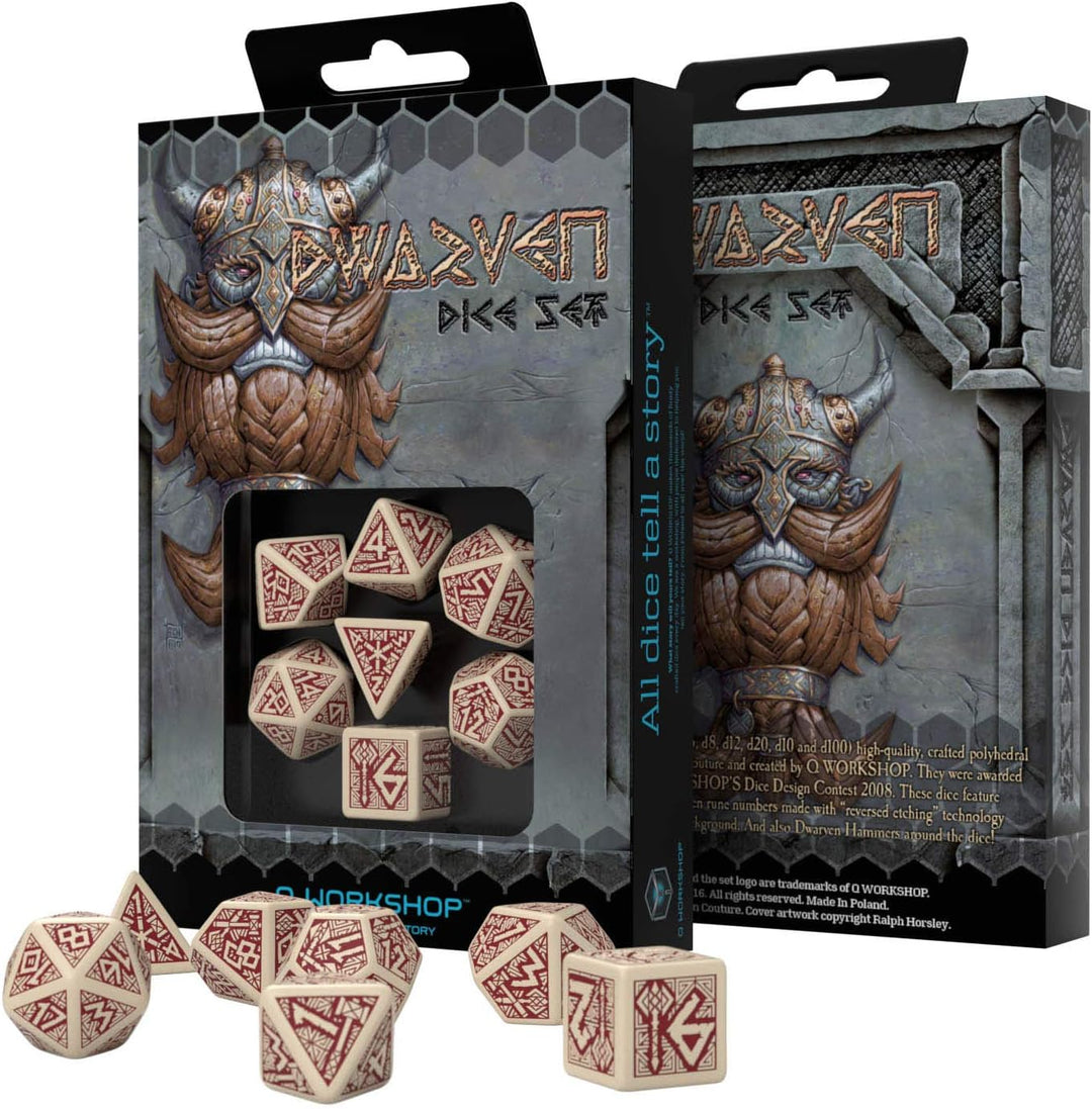 Q WORKSHOP Dwarven Beige & Burgundy Ornamented RPG Dice Set (QWODWA87)