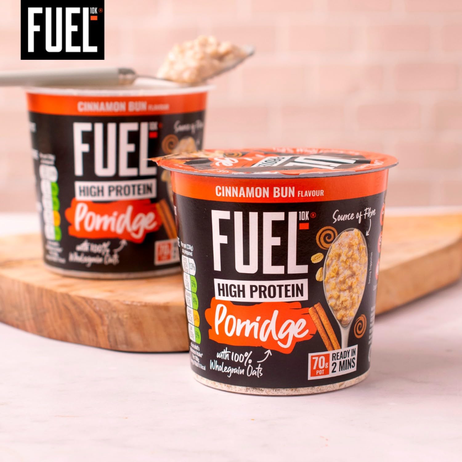 FUEL10K High Protein Cinnamon Bun Porridge Pot - 13g Protein, Wholegrain Oats | 8 Pack of 70g 5