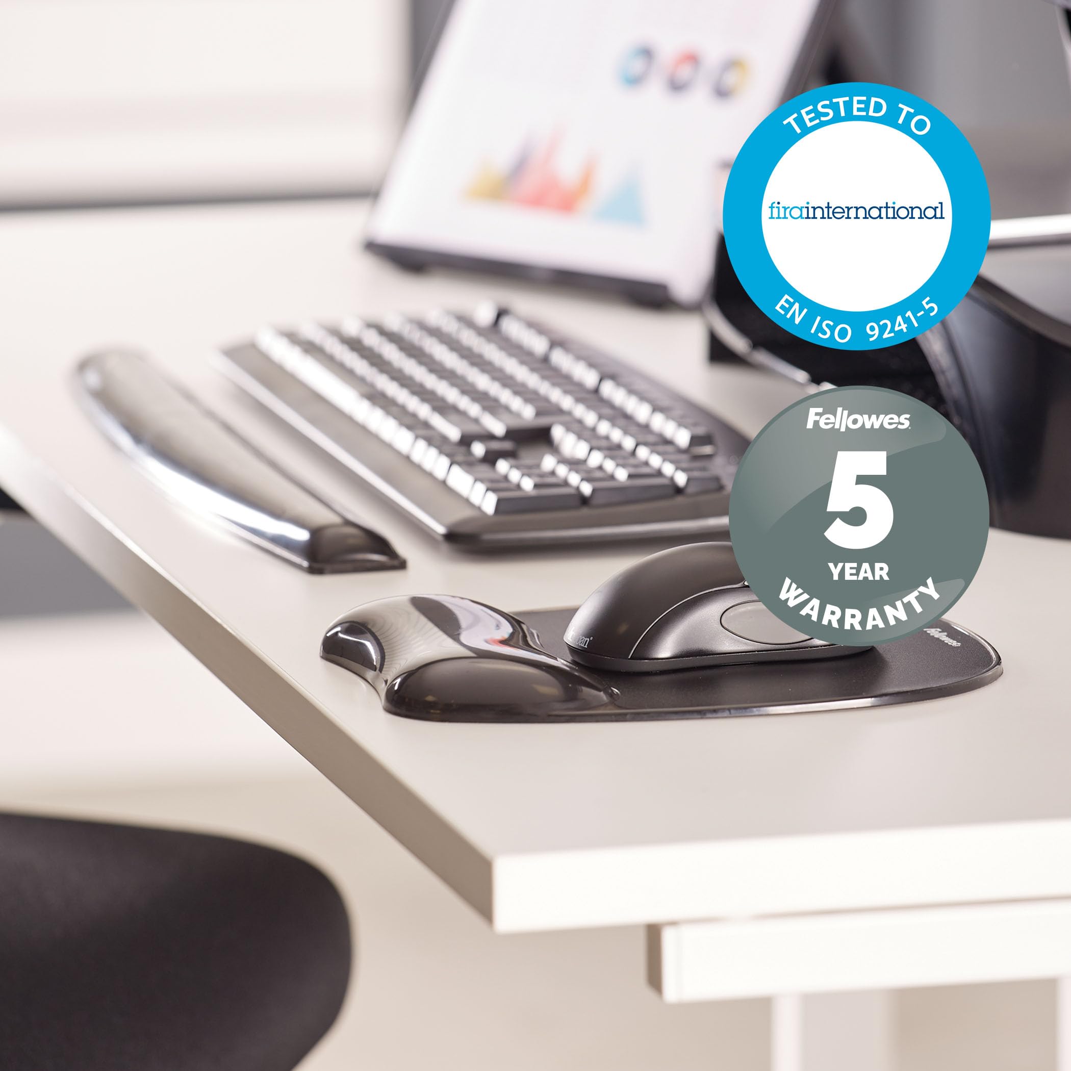 Fellowes Crystals Gel Mouse Mat Wrist Support - Ergonomic Comfort | Stain Resistant | Black 5