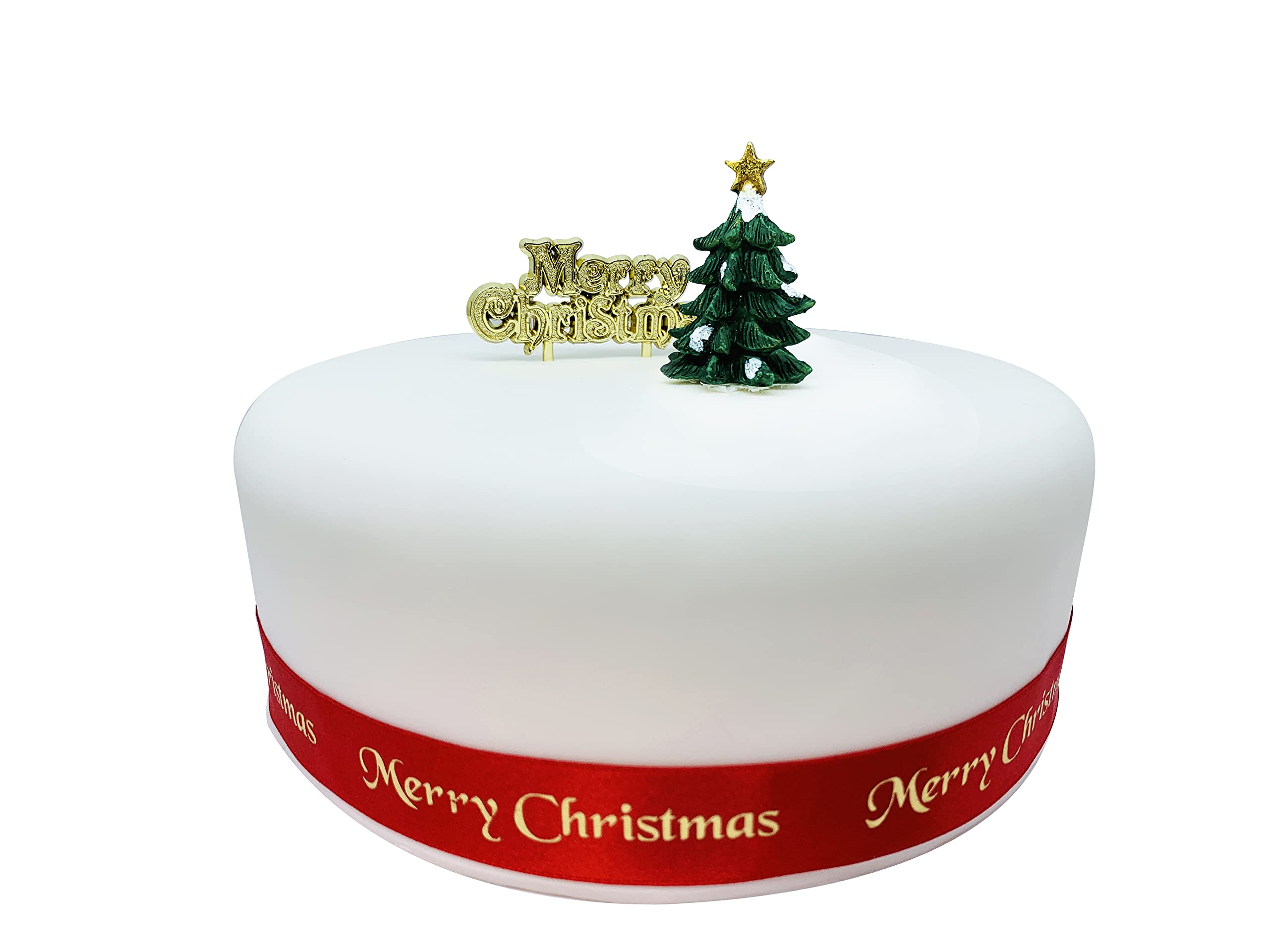 Anniversary House 2pc Christmas Cake Toppers Set - Classic Tree & Gold Motto | Resin/Polyester