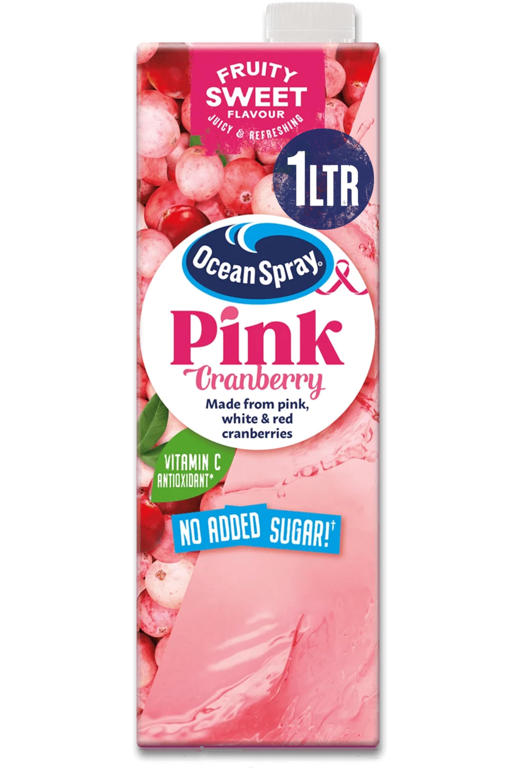 Ocean Spray Pink Cranberry Juice Drink - No Added Sugar | 1L Carton | Rich in Vitamin C