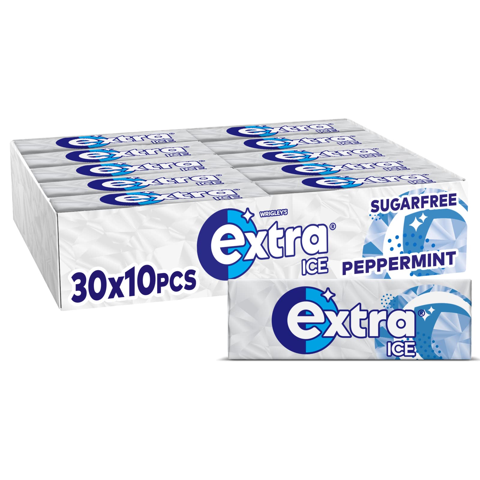 Extra Ice Peppermint Chewing Gum - Sugar Free with Microgranules | 30 Packs of 10 (300 Pieces)