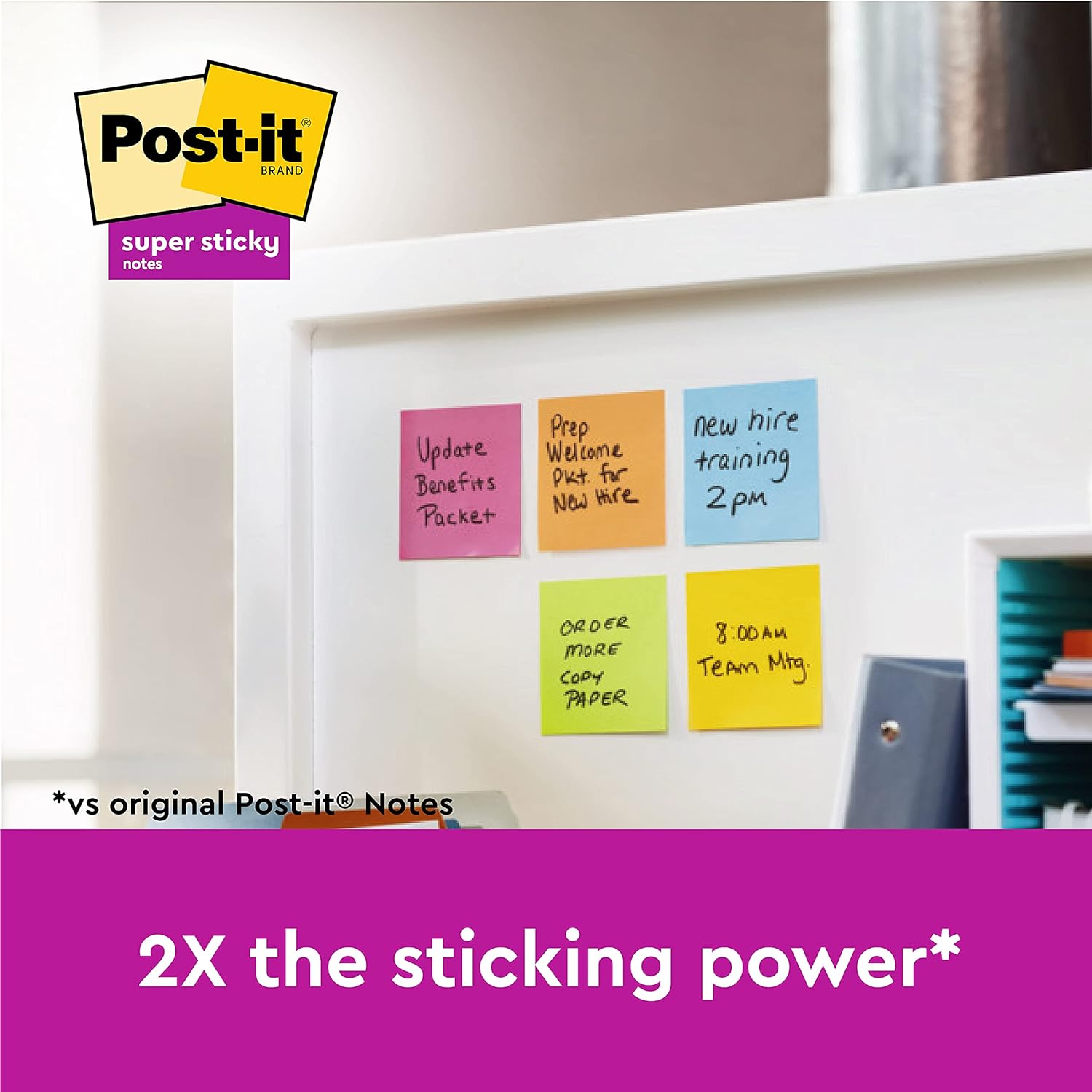 Post it Notes Super Sticky Notes Value Pack, 76 x 76 mm, Assorted Colours, Pack of 24 (90 Sheets Per Pad) 3
