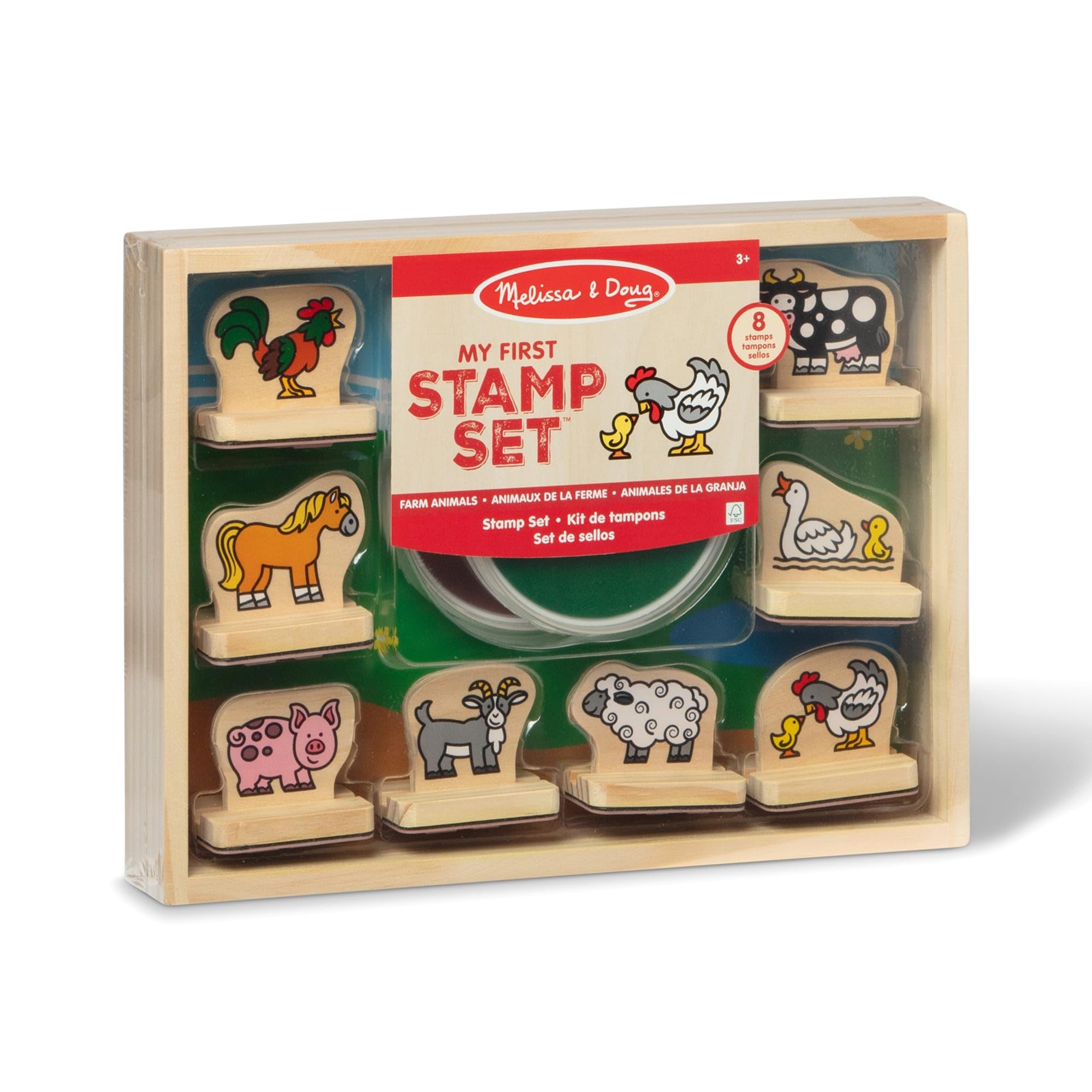 Melissa & Doug My First Wooden Stamp Set - Farm Animals | Easy-Grip Handles | Ages 3+ 1