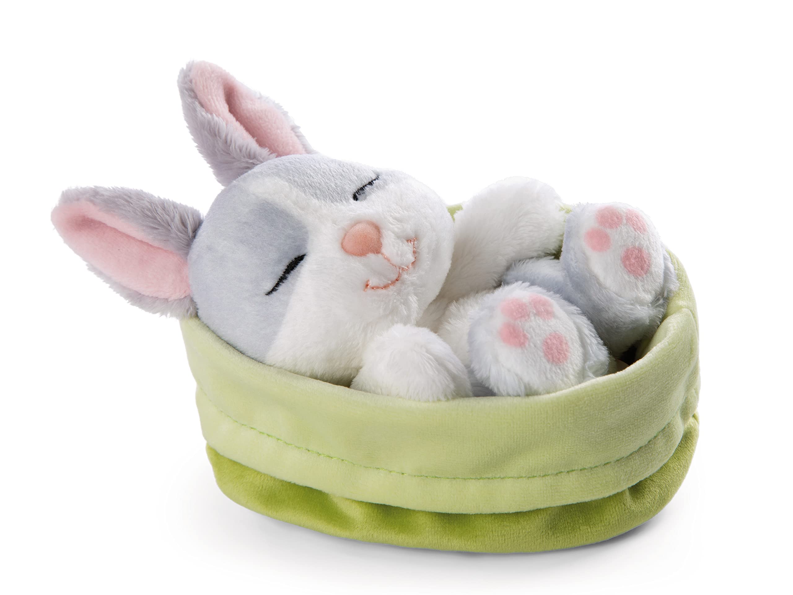 NICI Sleeping Pets Bunny - Soft Plush Toy in Green Basket, 12cm 6