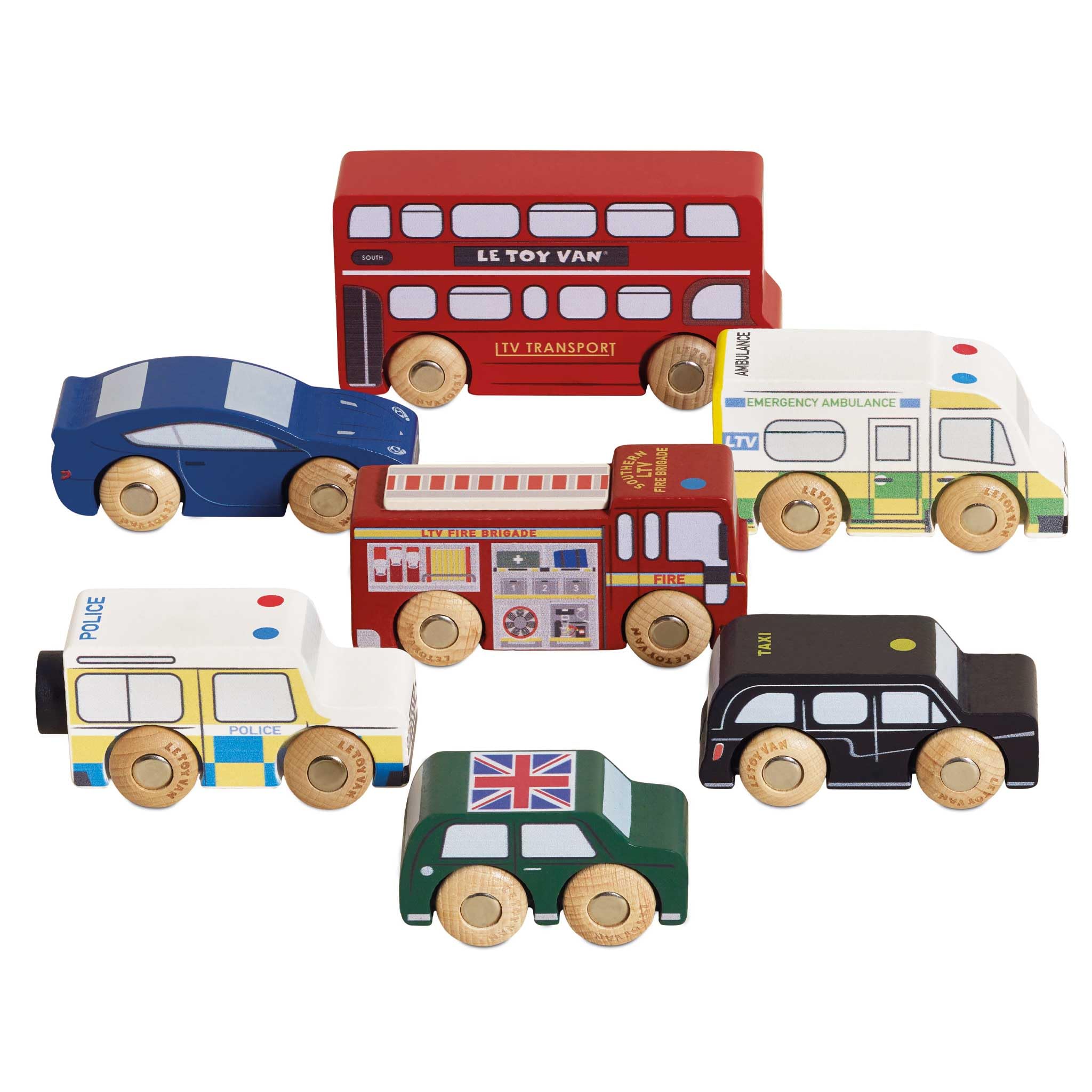 Le Toy Van Iconic Wooden London Themed Toy Car Play Set - 7 Pieces | Train Track Compatible 1