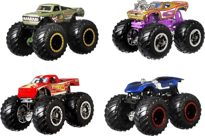 Hot Wheels Monster Trucks 1:64 4-Pack Assortment, Multipack of Toy Trucks with Giant Wheels and Epic Designs