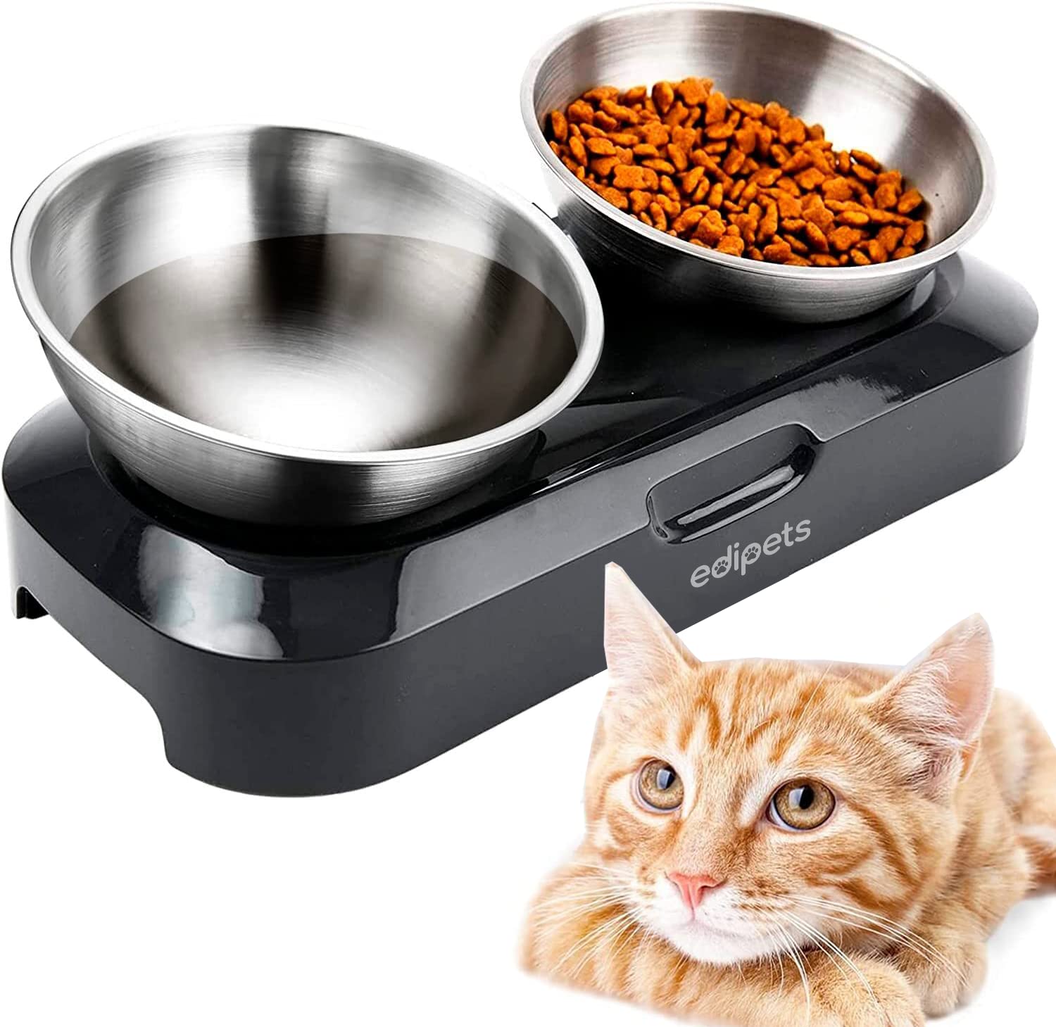 Edipets Double Stainless Steel Pet Bowl Set - Non-Slip Base | 2 Bowls | 5.1 Inch Diameter 1