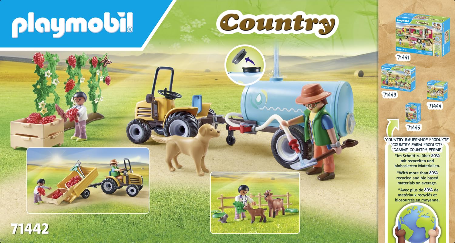 Playmobil 71442 Country Tractor with Trailer and Water Tank Playset - Farm Harvest Adventure for Kids 12