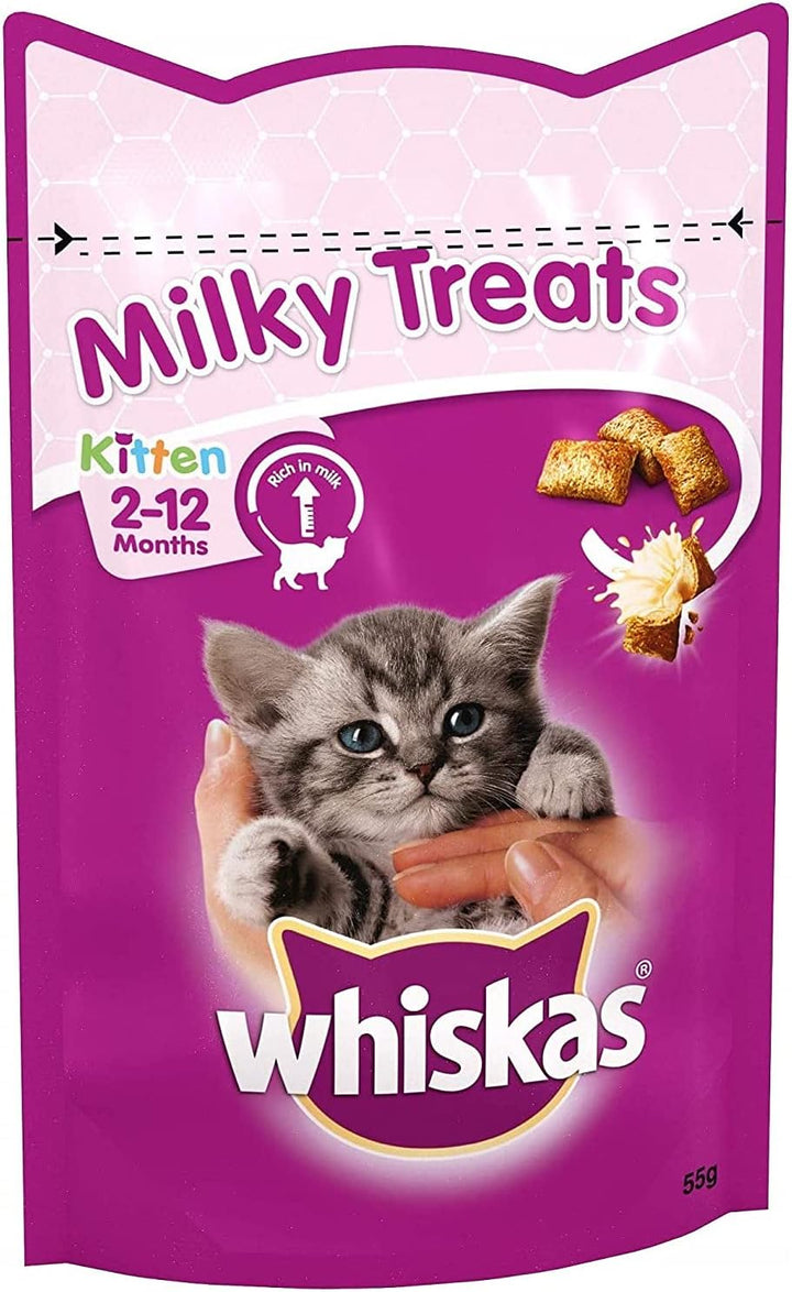 Whiskas Kitten 2-12 Months Milky Treats 55g - Crunchy & Soft Cat Snacks for Healthy Growth