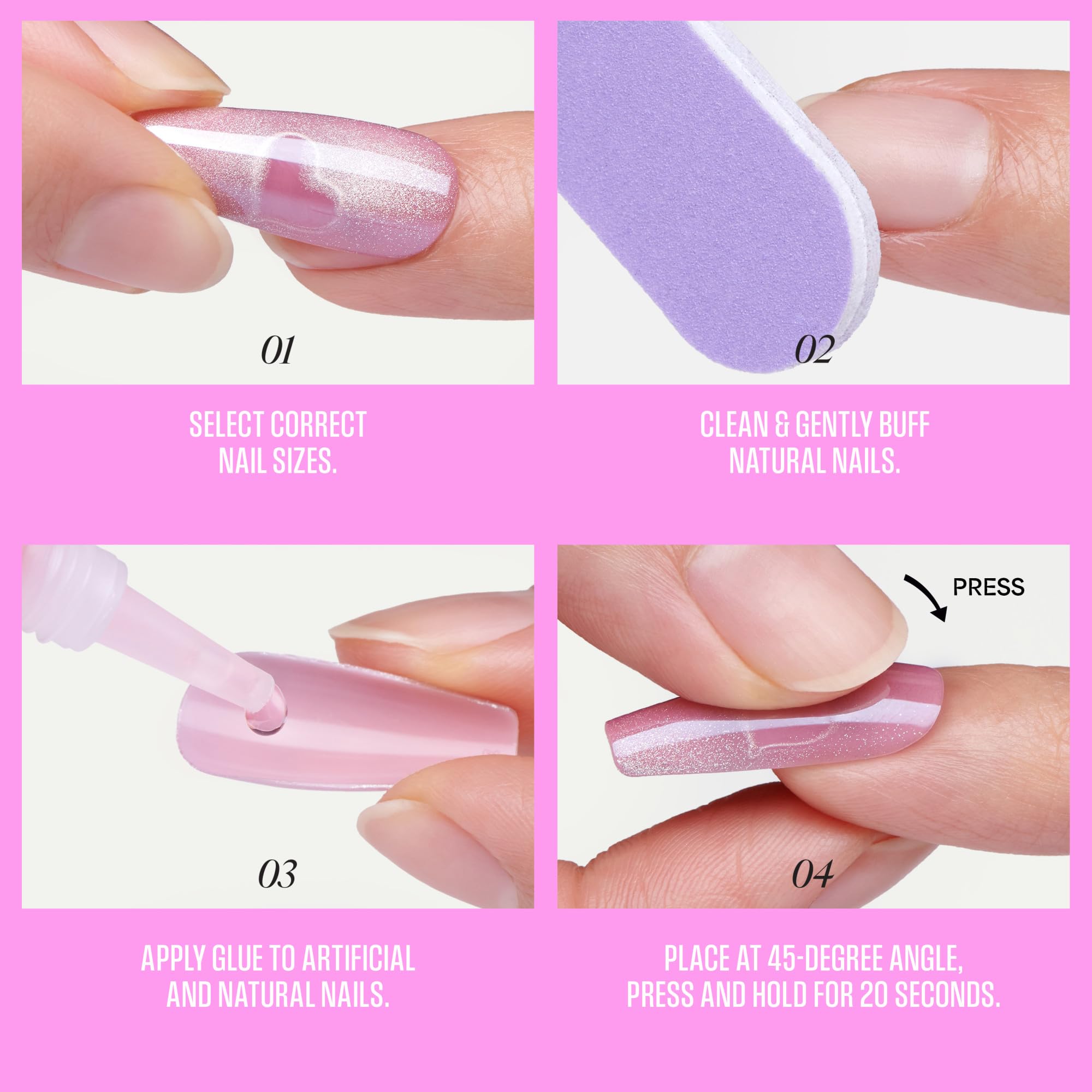 KISS GLAM Press On Nails - One n Only | Pink | Short Round | 32 Count 8