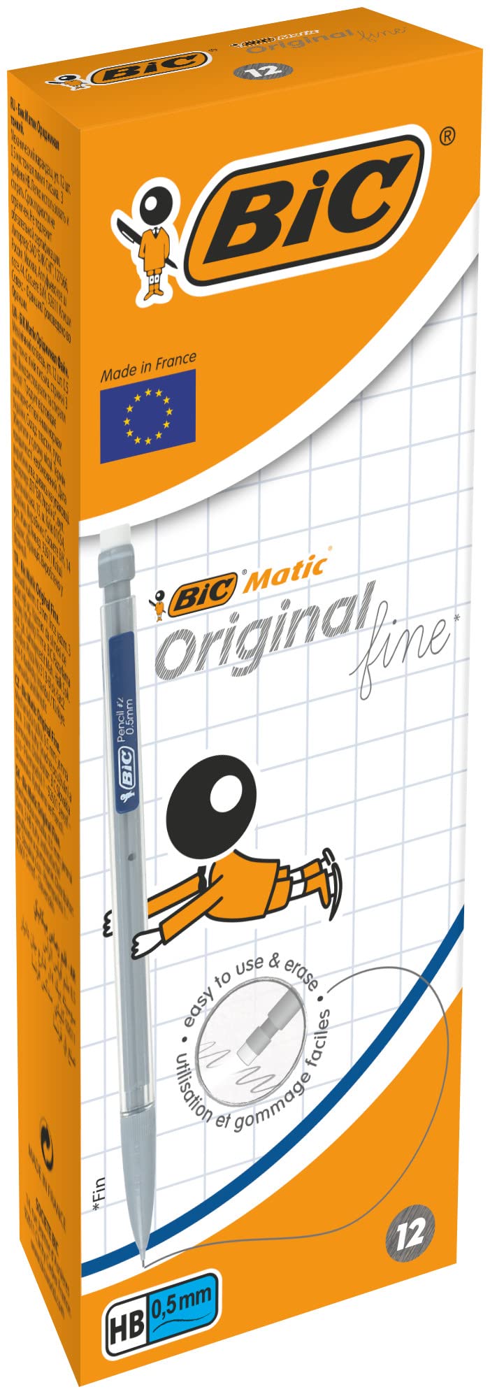 BIC Matic Original Mechanical Pencils - Box of 12 | 0.5mm Fine Point HB Lead | Includes Eraser & 3 Refills