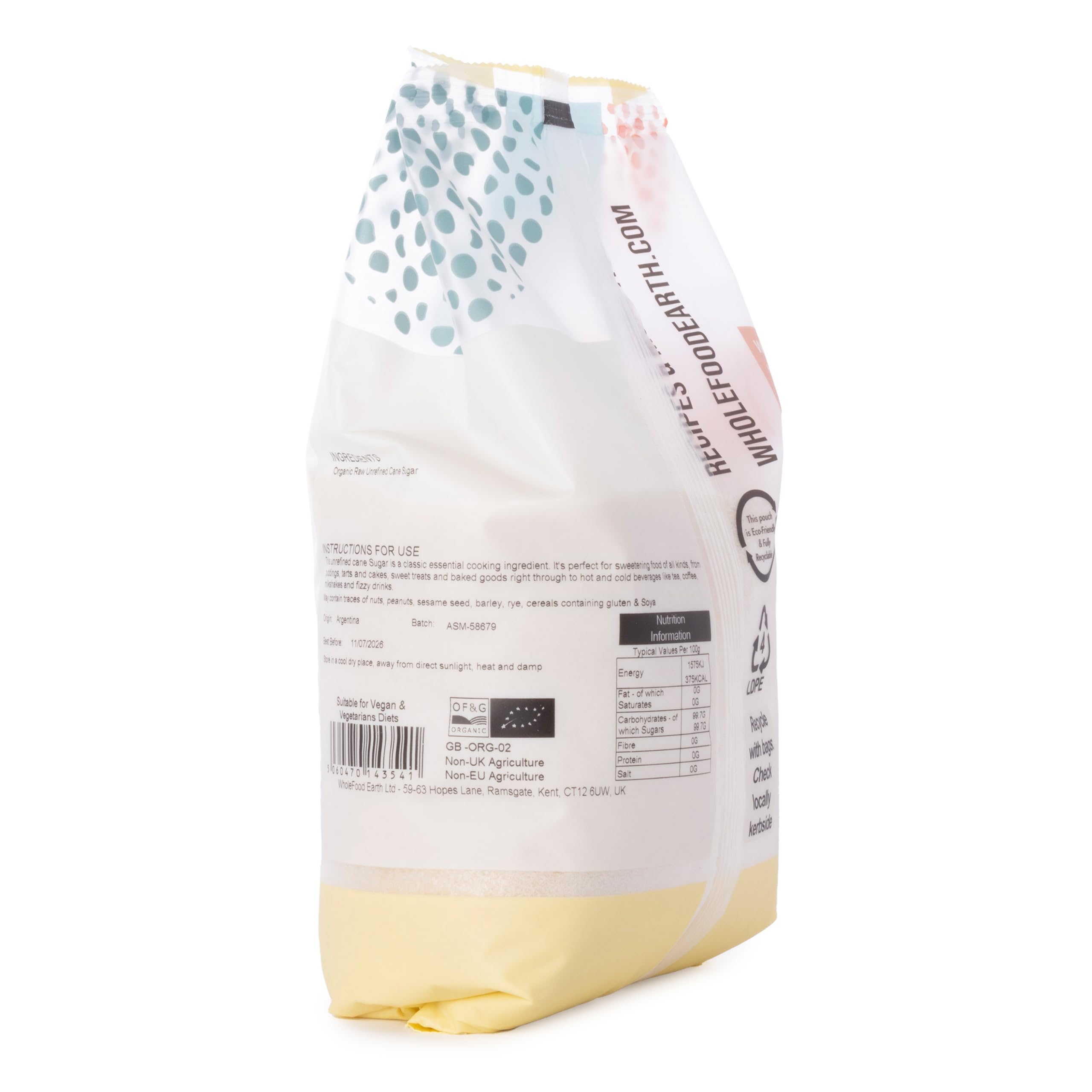 Wholefood Earth Organic Golden Cane Sugar - Unrefined Raw Sweetener | 1kg Bag 2