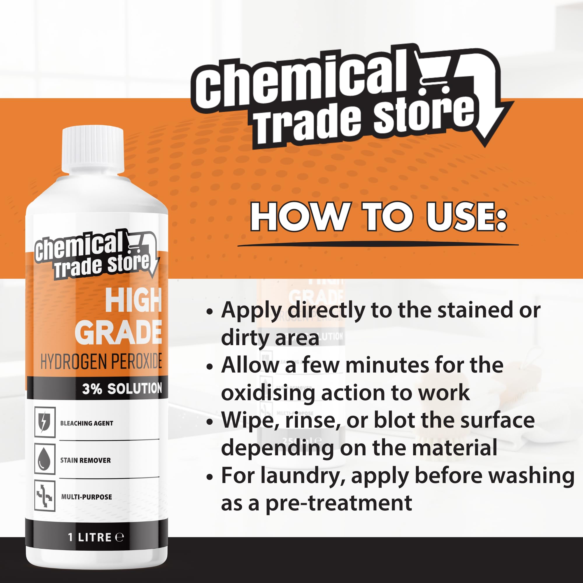 Chemical Trade Store Hydrogen Peroxide Solution 3% - Multi-Purpose Cleaner | Unscented Liquid | 1L 6