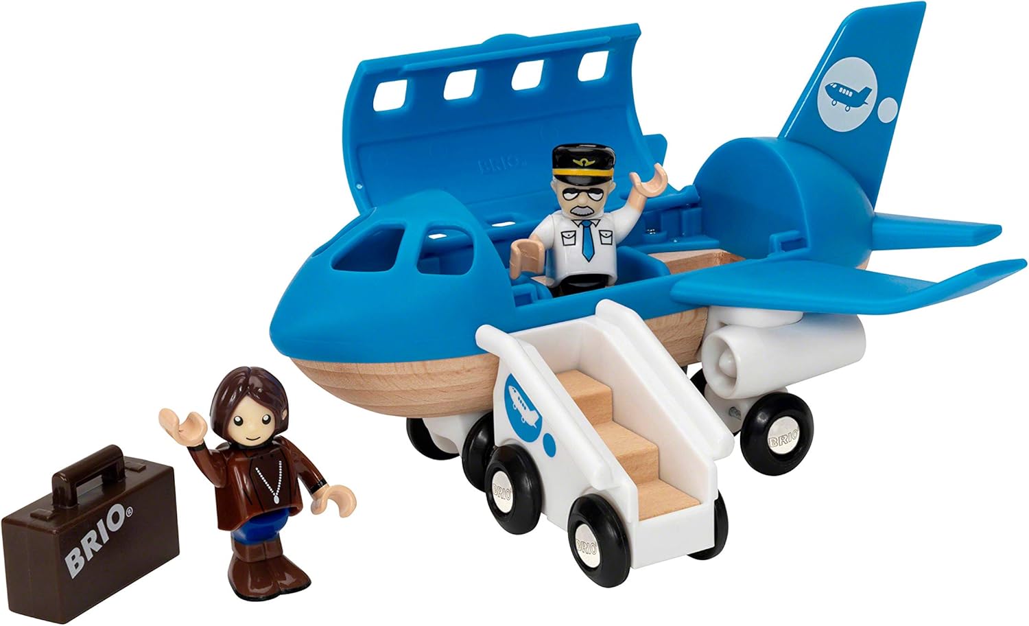 BRIO World Aeroplane Playset with Mobile Staircase and Figures - Compatible with BRIO Railway Sets 12