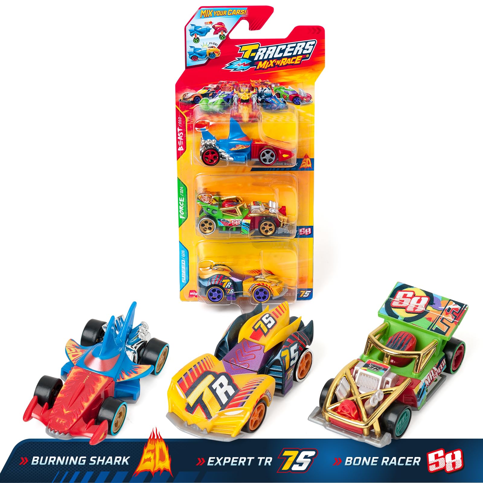 T-RACERS Mix 'N Race 3 Pack – Collectible Interchangeable Cars for Kids 3+ 5