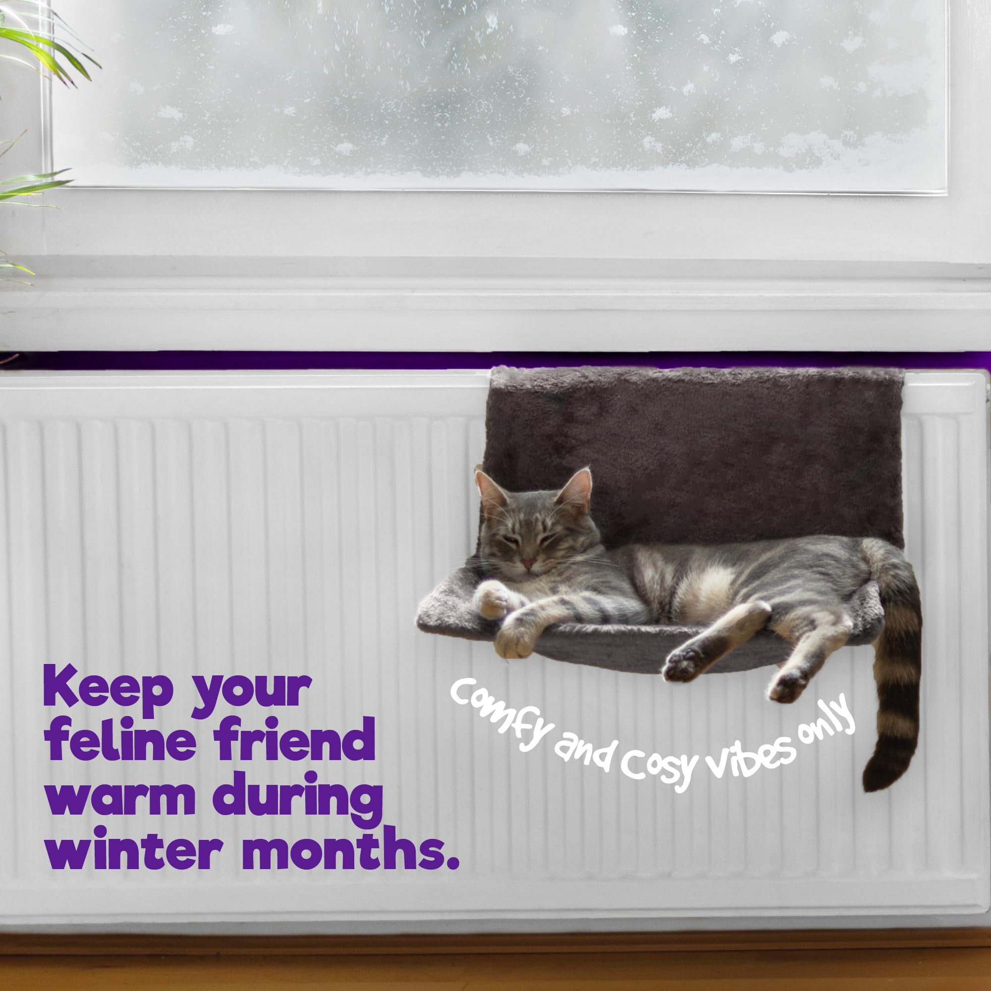 Petlicity Warm & Cosy Radiator Bed for Cats and Small Dogs up to 5kg | Grey | H25cm x W46cm x D30cm