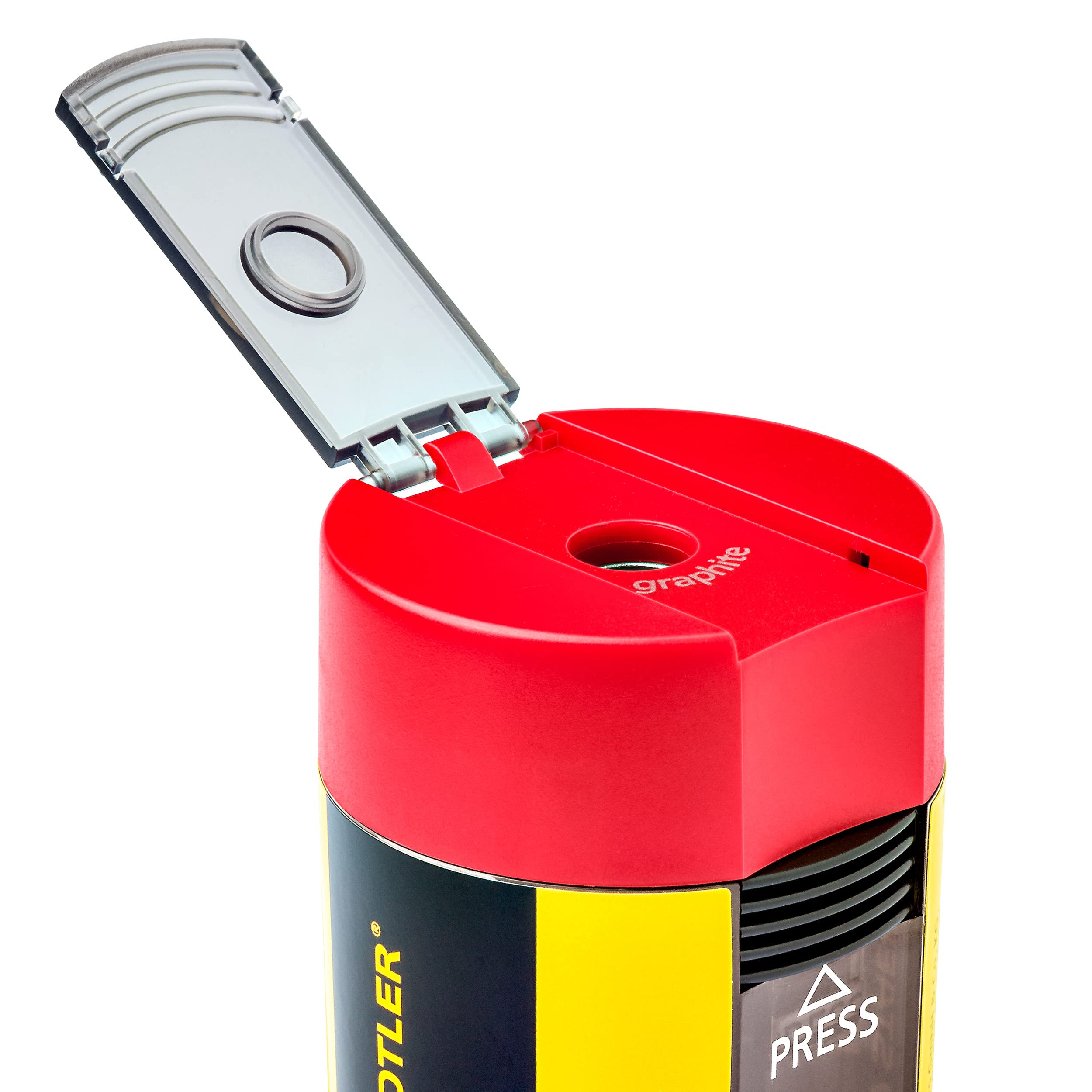 STAEDTLER Noris Design Tub Sharpener 511 004 ST | Metal Insert | Hinged Cover | Red
